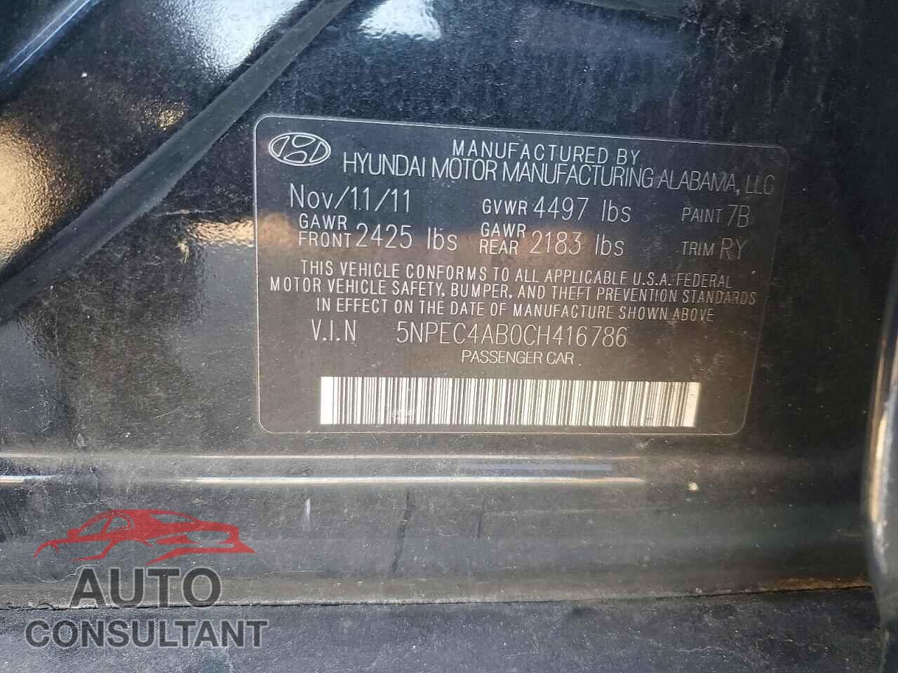 HYUNDAI SONATA 2012 - 5NPEC4AB0CH416786