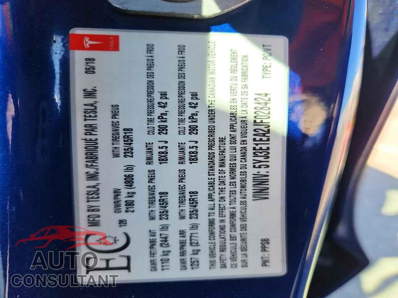 TESLA MODEL 3 2018 - 5YJ3E1EA2JF028424