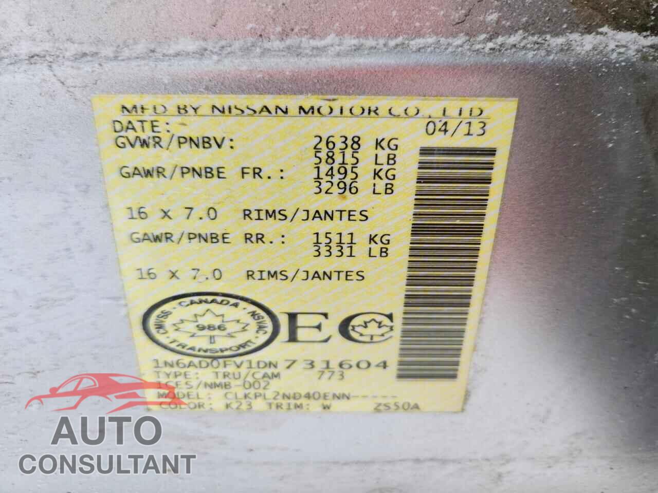NISSAN FRONTIER 2013 - 1N6AD0FV1DN731604
