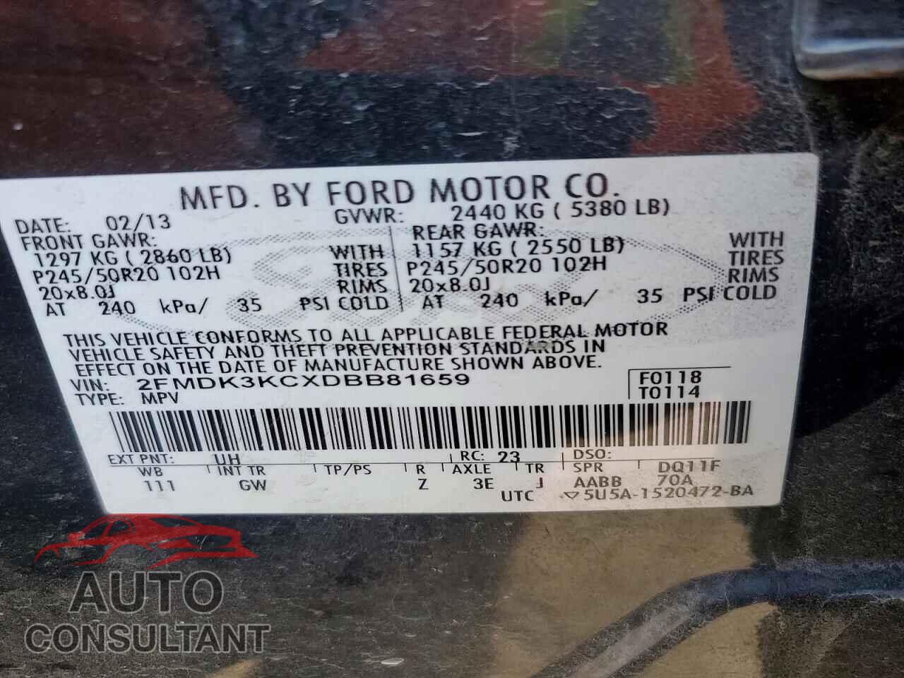 FORD EDGE 2013 - 2FMDK3KCXDBB81659