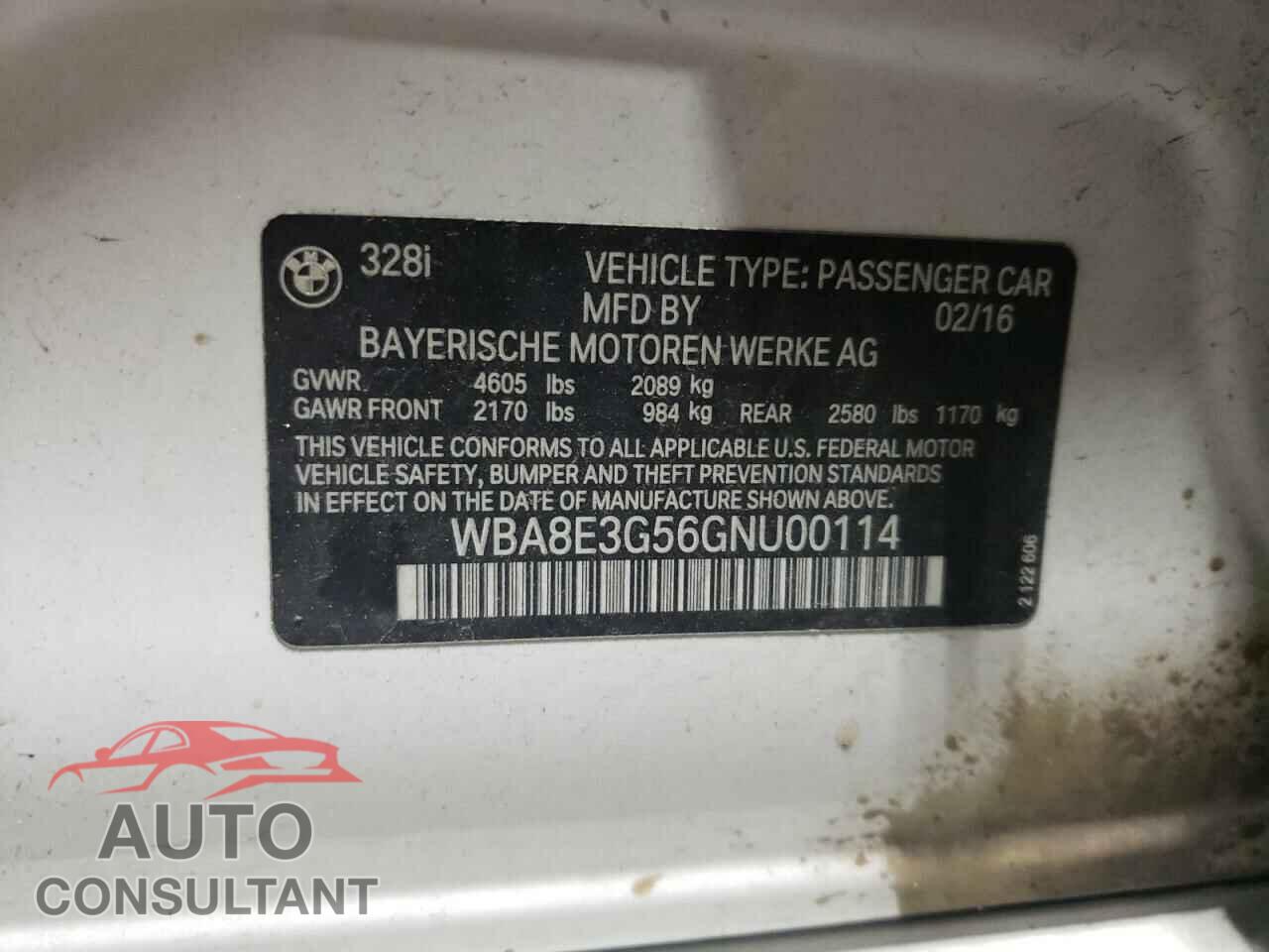 BMW 3 SERIES 2016 - WBA8E3G56GNU00114