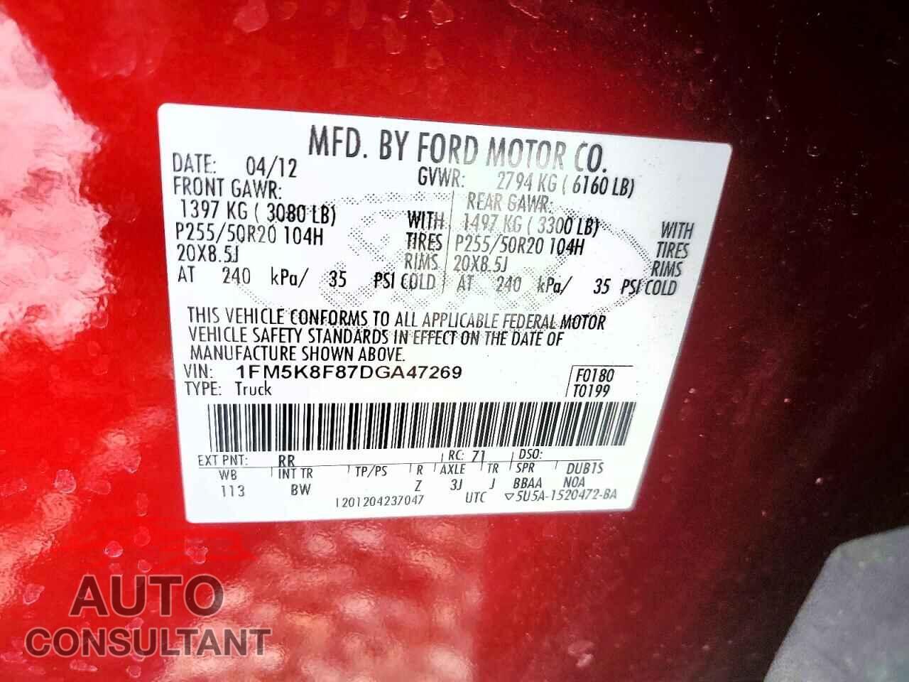 FORD EXPLORER 2013 - 1FM5K8F87DGA47269
