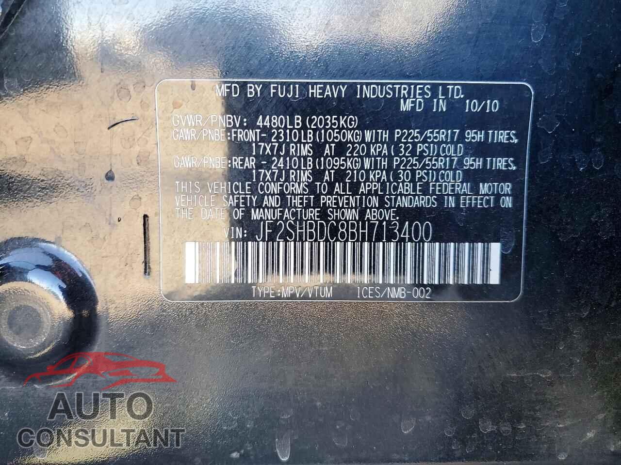 SUBARU FORESTER 2011 - JF2SHBDC8BH713400