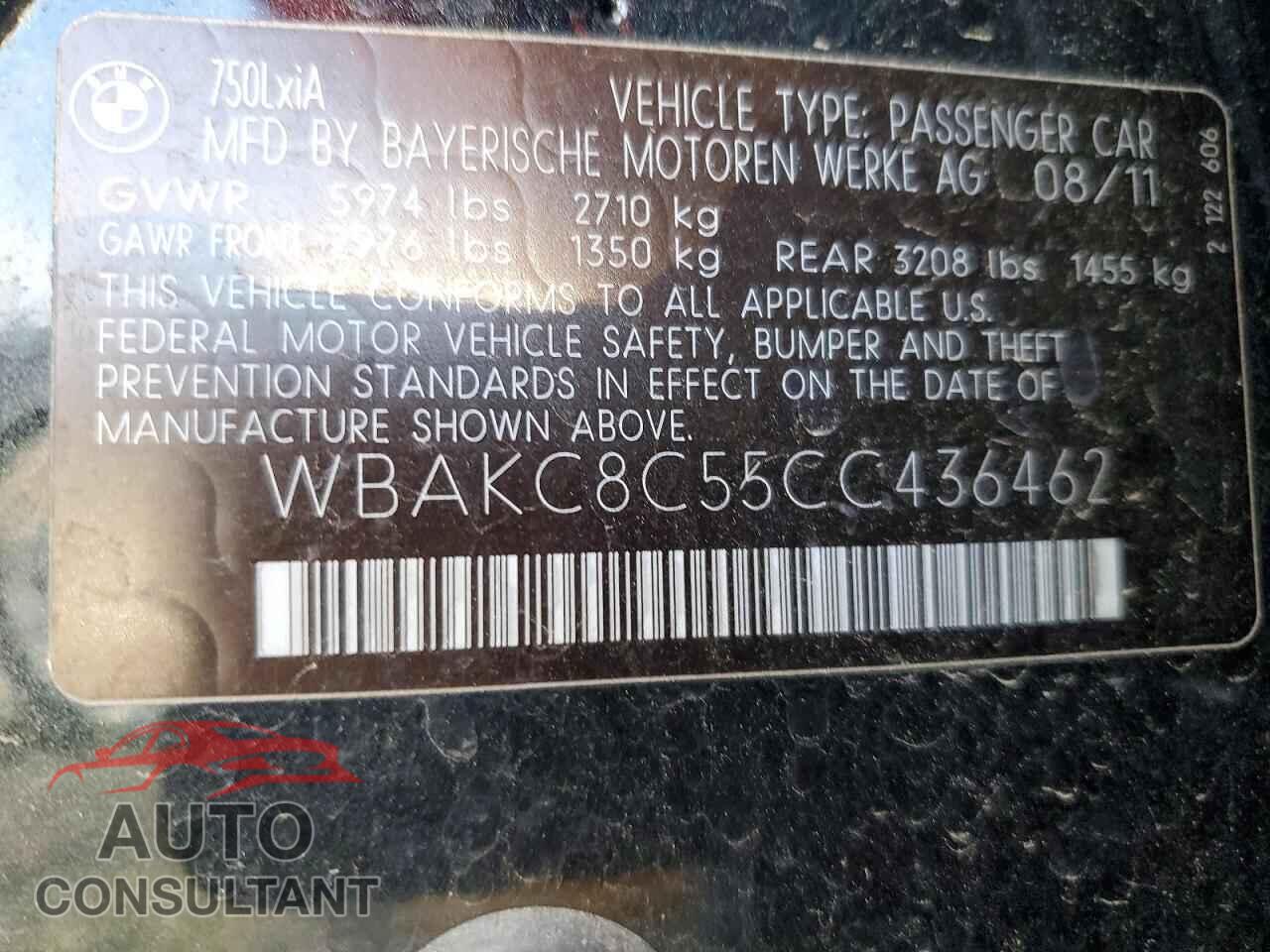 BMW 7 SERIES 2012 - WBAKC8C55CC436462