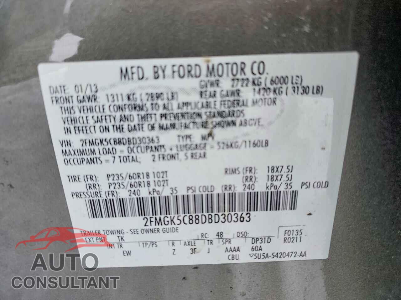 FORD FLEX 2013 - 2FMGK5C88DBD30363