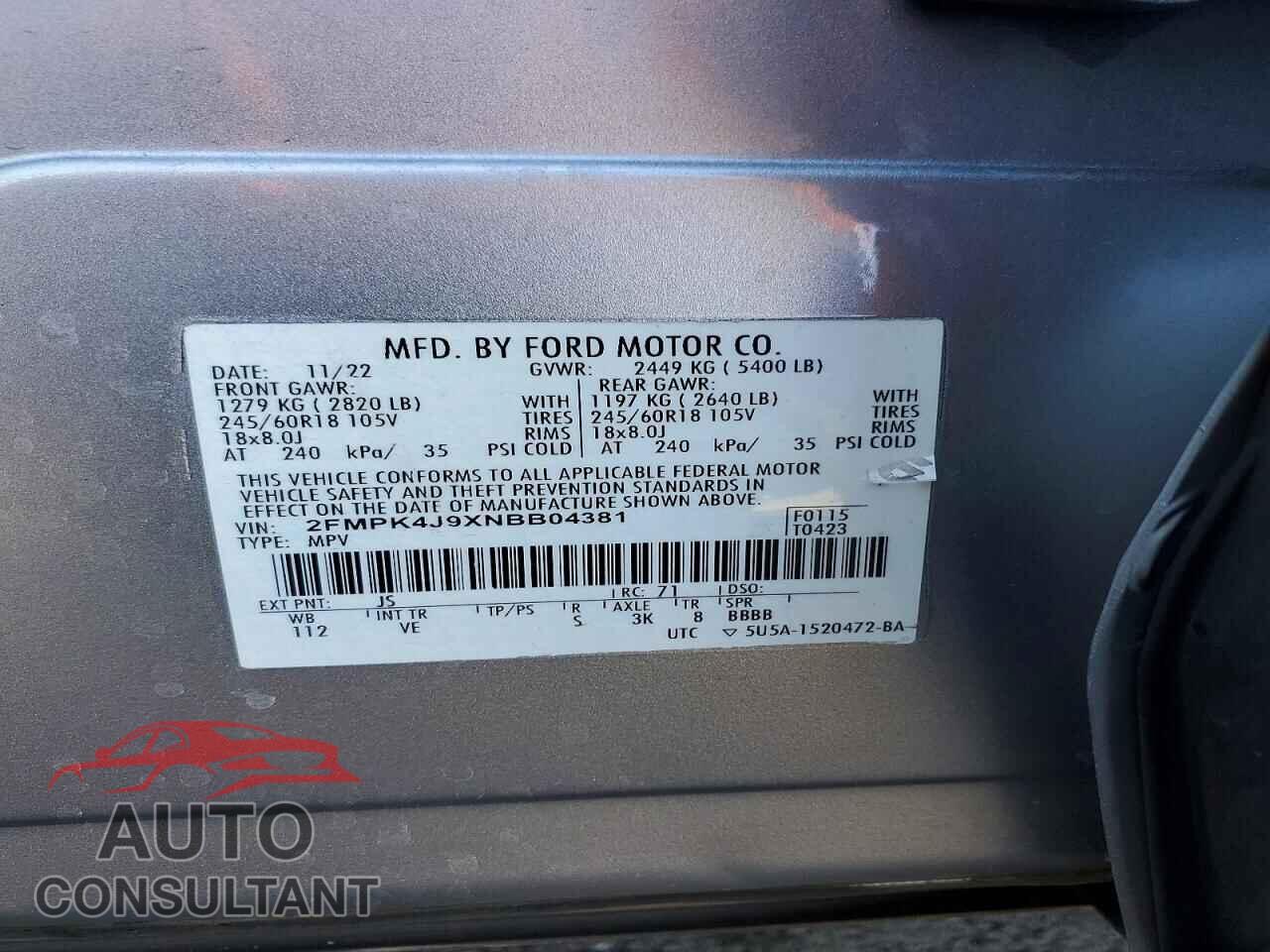 FORD EDGE 2022 - 2FMPK4J9XNBB04381