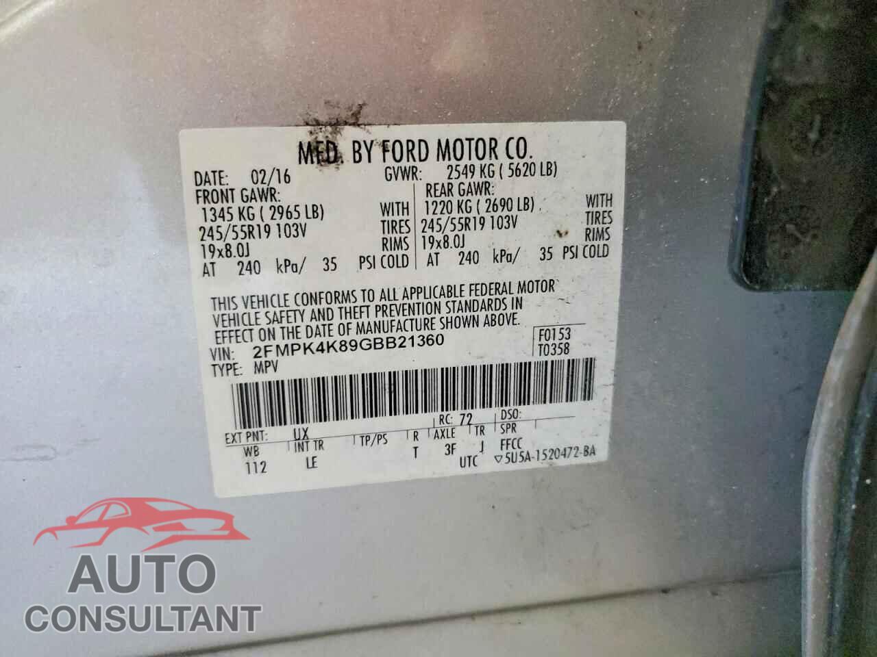 FORD EDGE 2016 - 2FMPK4K89GBB21360