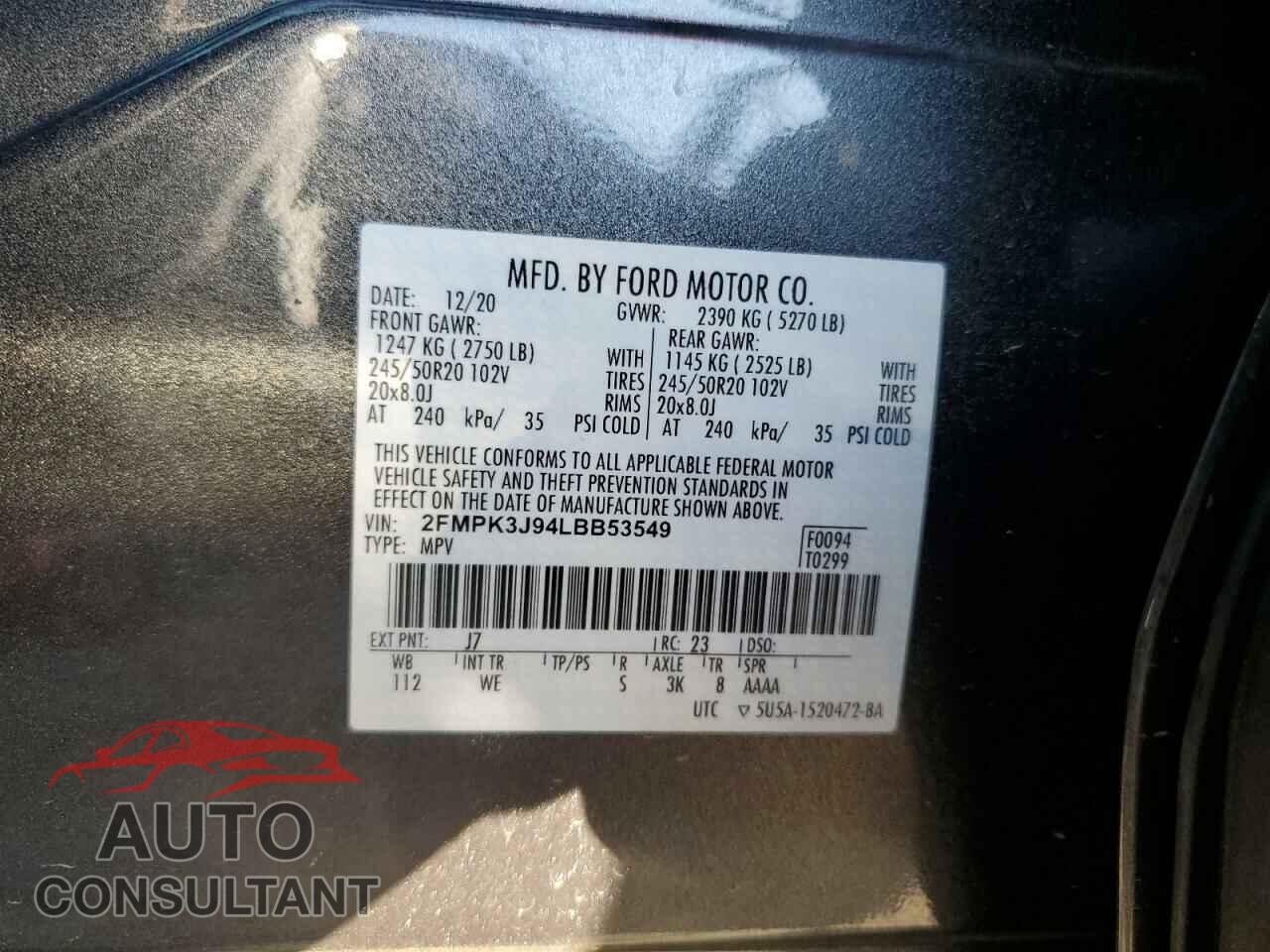FORD EDGE 2020 - 2FMPK3J94LBB53549