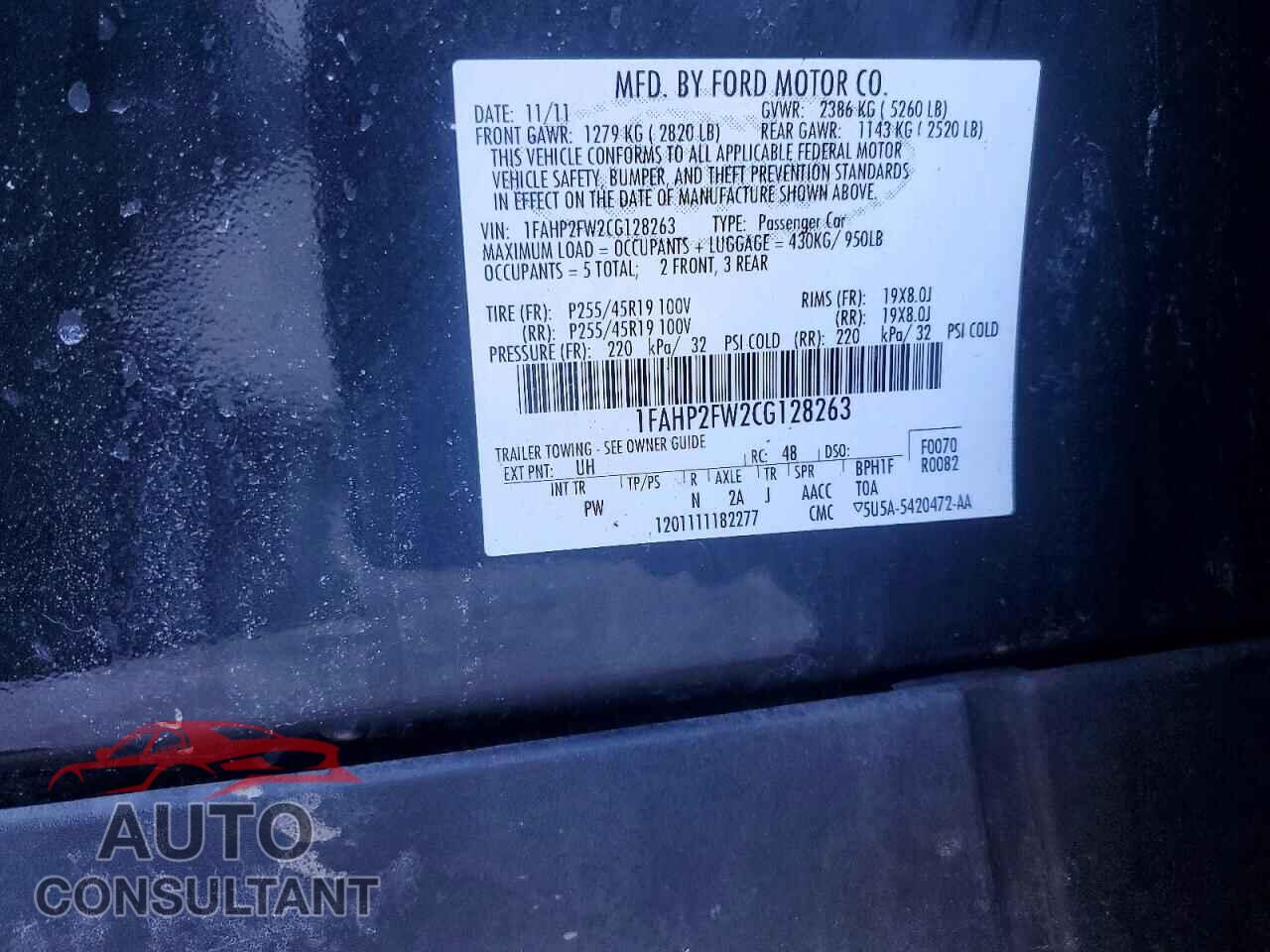 FORD TAURUS 2012 - 1FAHP2FW2CG128263