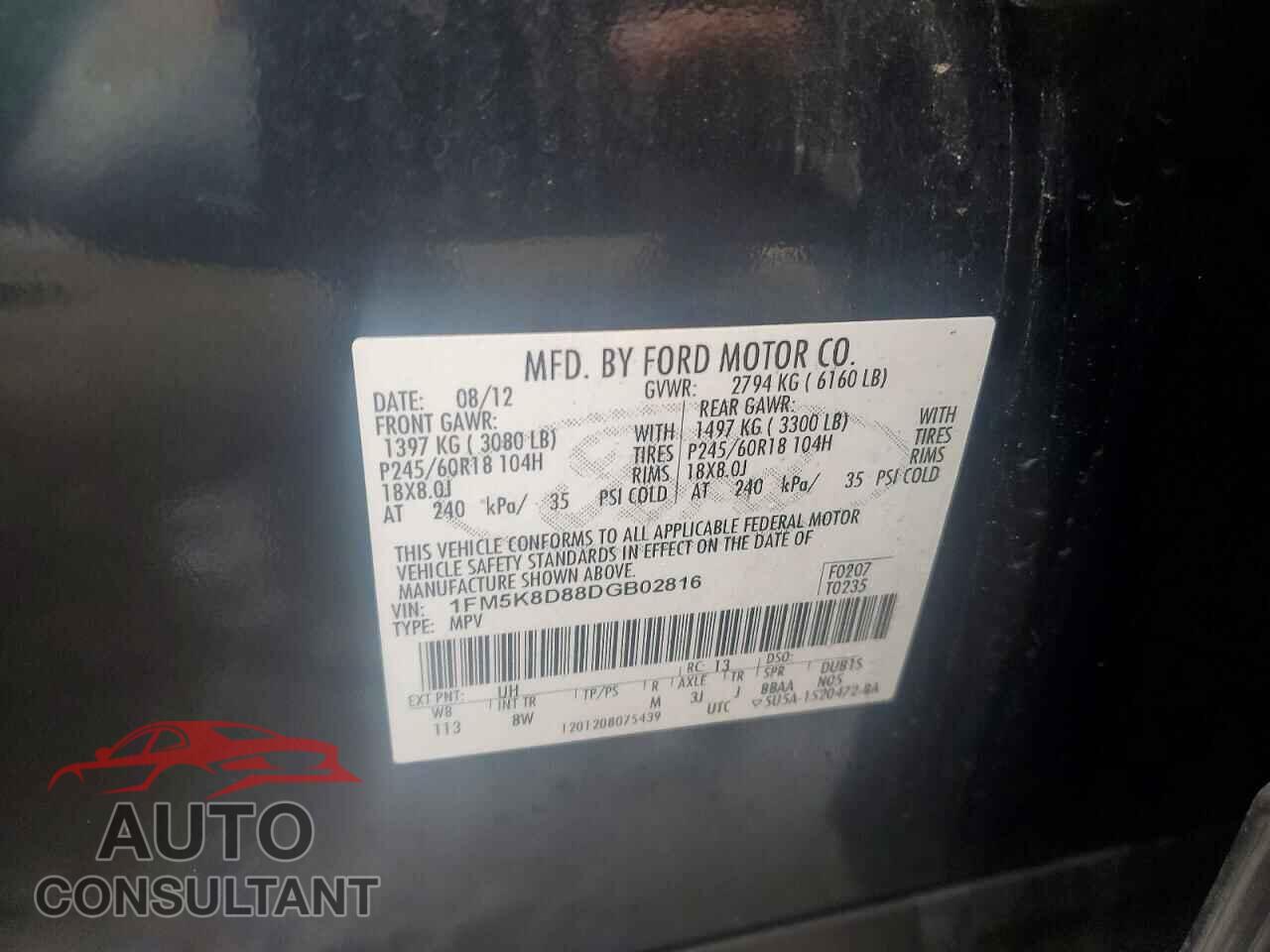 FORD EXPLORER 2013 - 1FM5K8D88DGB02816