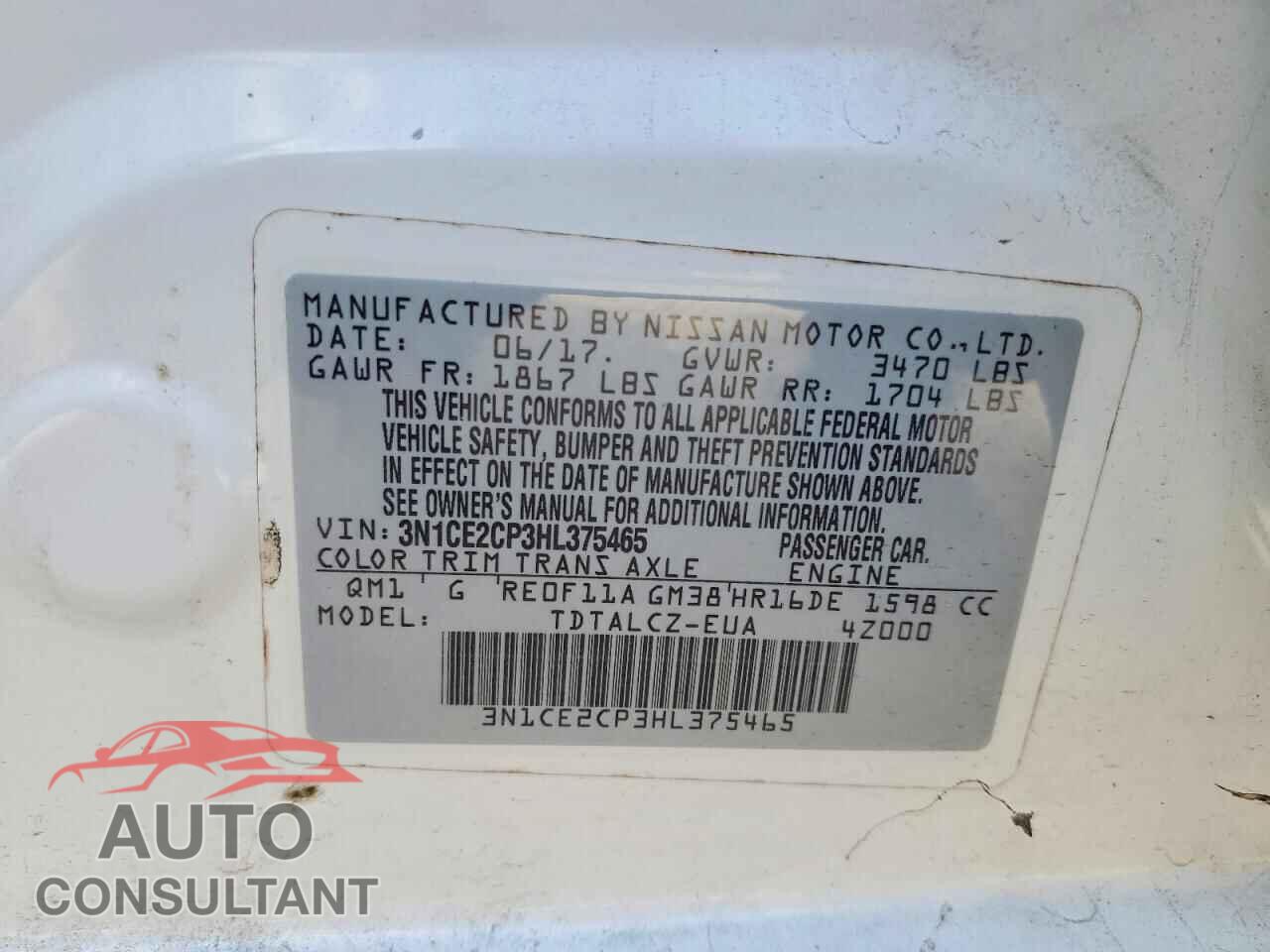 NISSAN VERSA NOTE 2017 - 3N1CE2CP3HL375465
