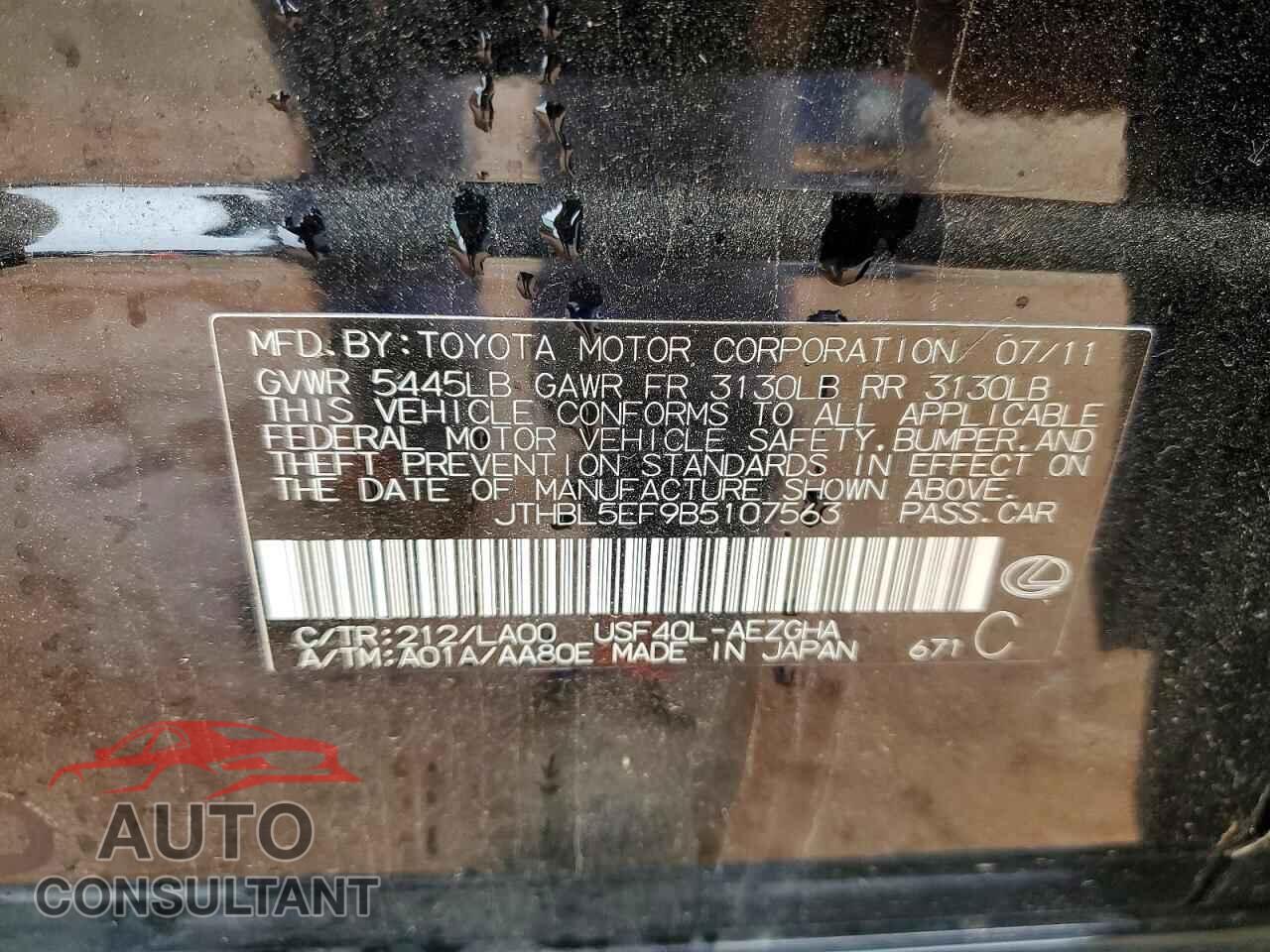 LEXUS LS500 2011 - JTHBL5EF9B5107563