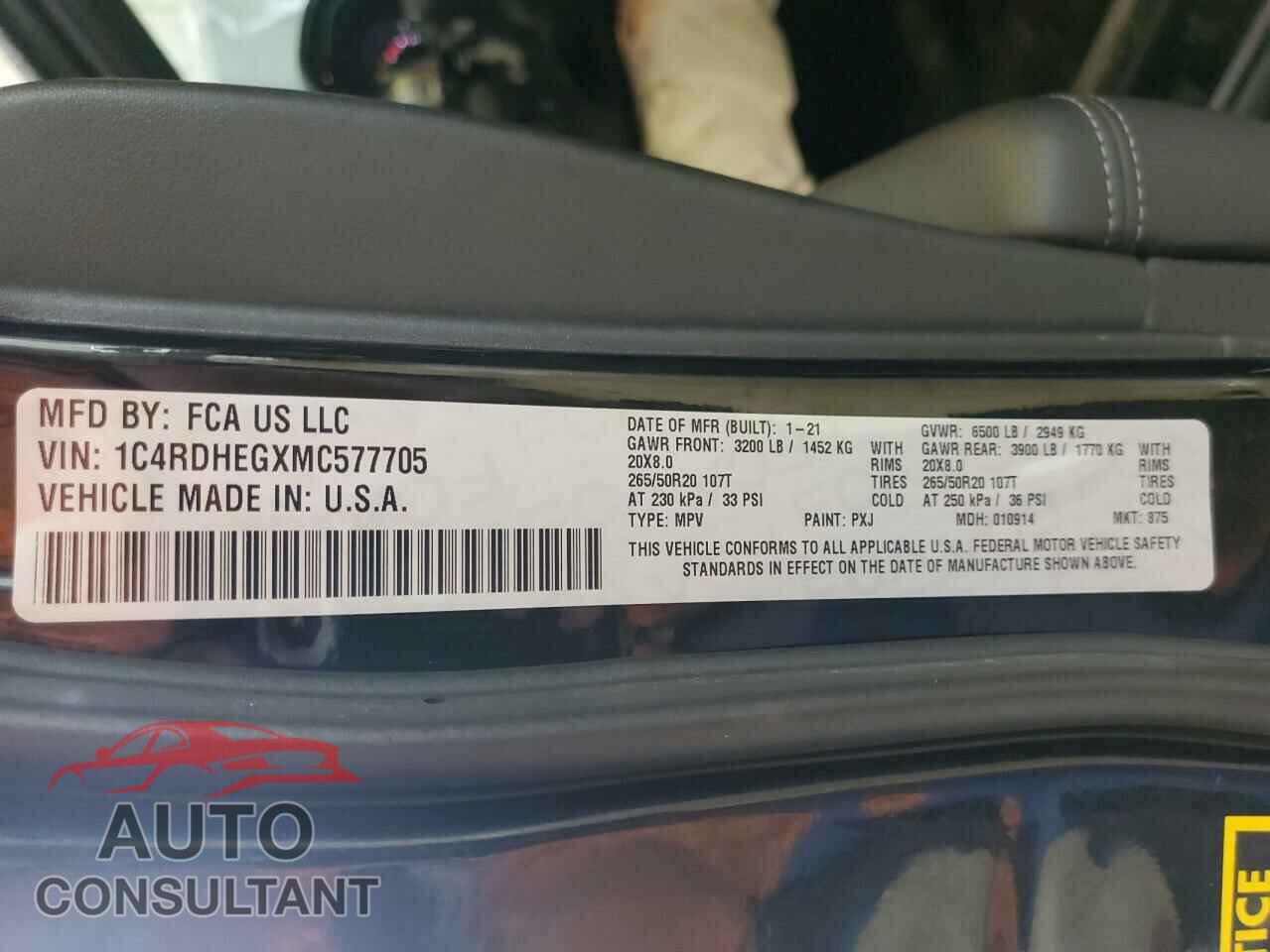 DODGE DURANGO 2021 - 1C4RDHEGXMC577705