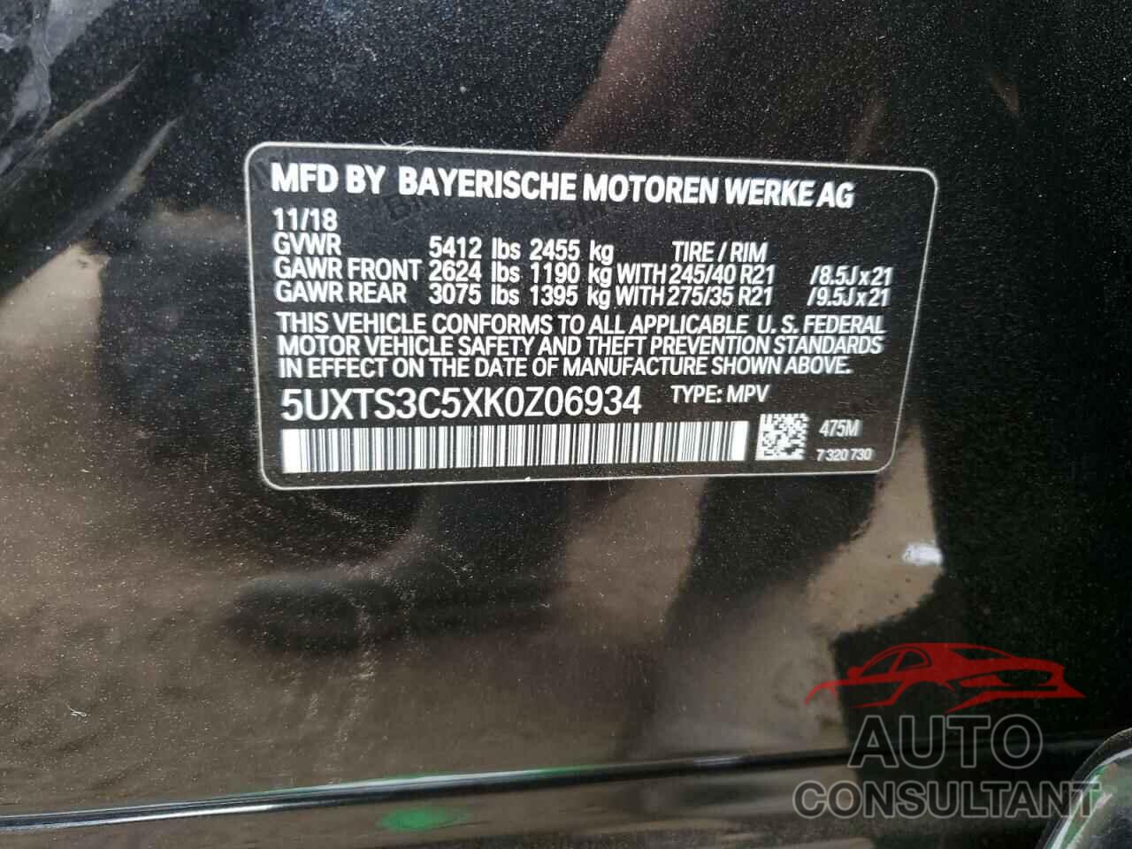BMW X3 2019 - 5UXTS3C5XK0Z06934