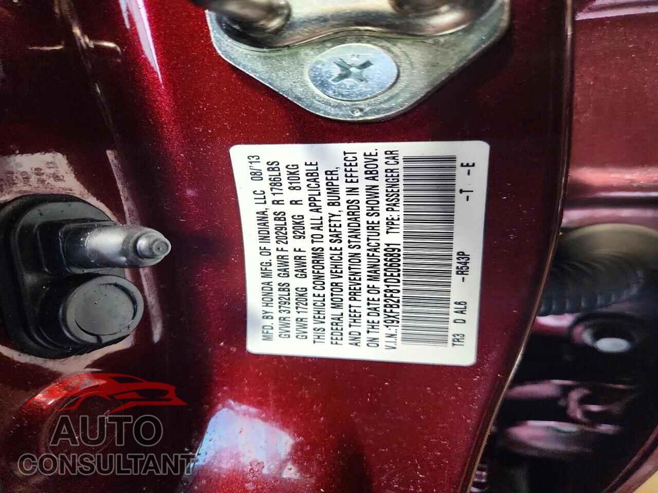 HONDA CIVIC 2013 - 19XFB2F81DE066891