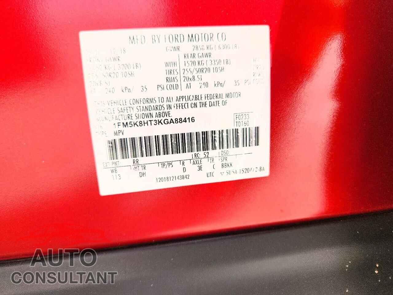 FORD EXPLORER 2019 - 1FM5K8HT3KGA88416