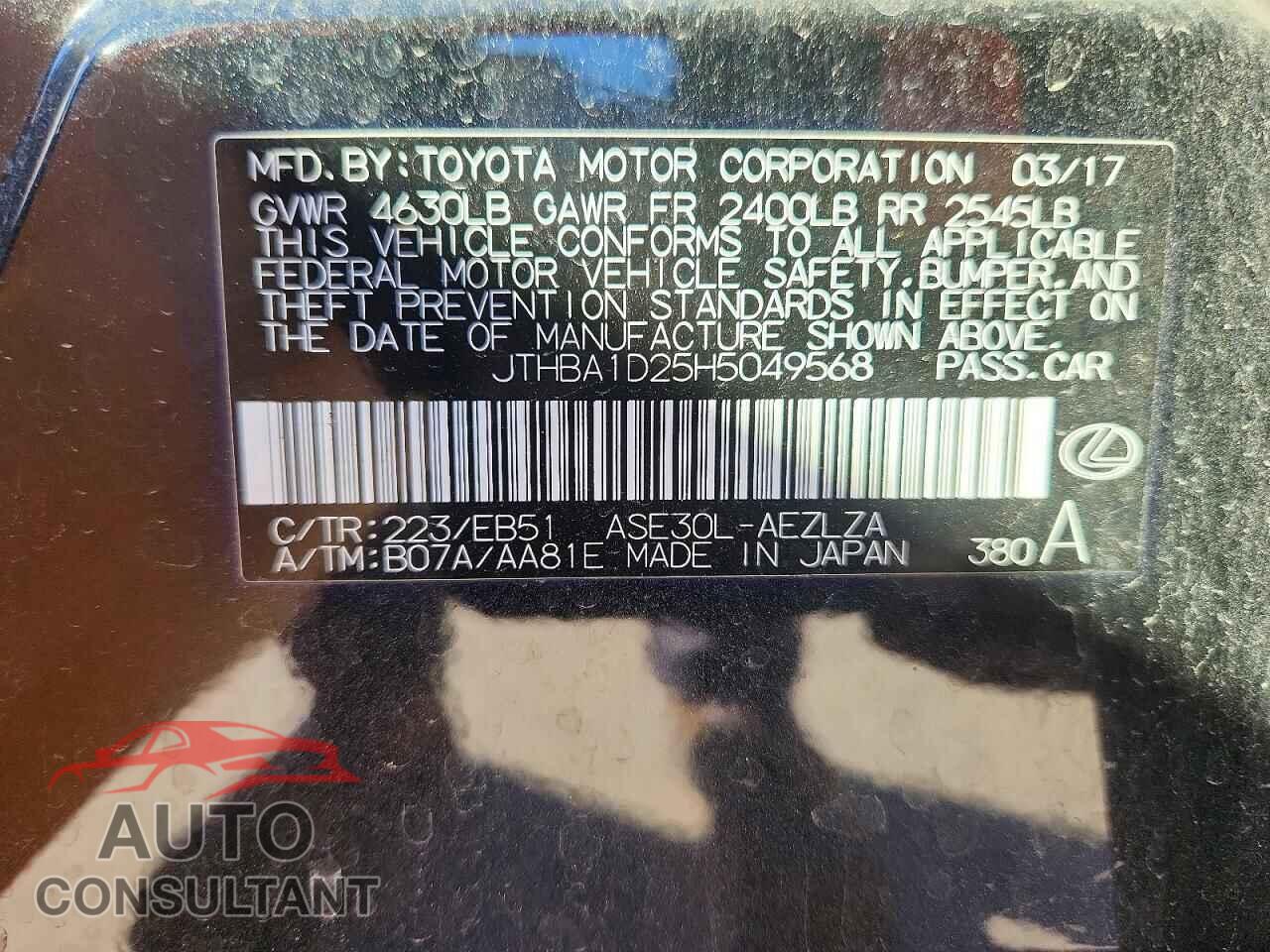 LEXUS IS 2017 - JTHBA1D25H5049568