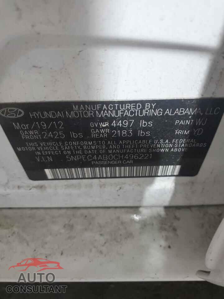 HYUNDAI SONATA 2012 - 5NPEC4AB0CH496221