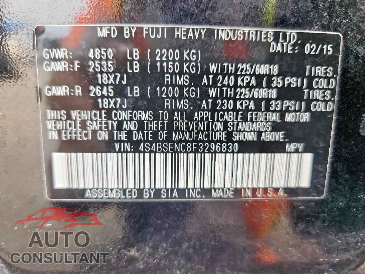 SUBARU OUTBACK 2015 - 4S4BSENC8F3296830