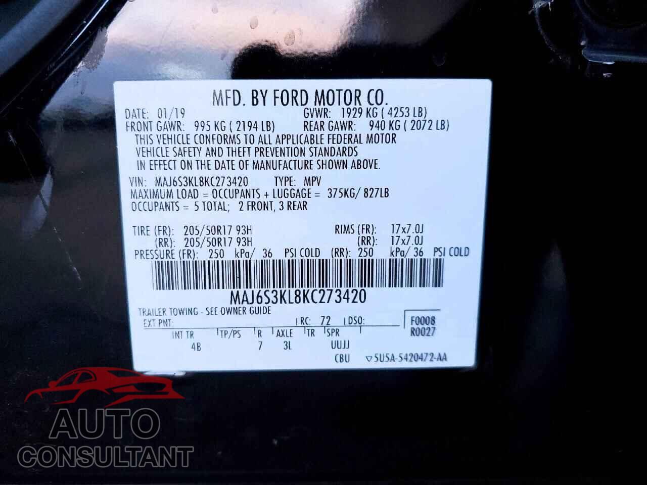 FORD ECOSPORT 2019 - MAJ6S3KL8KC273420