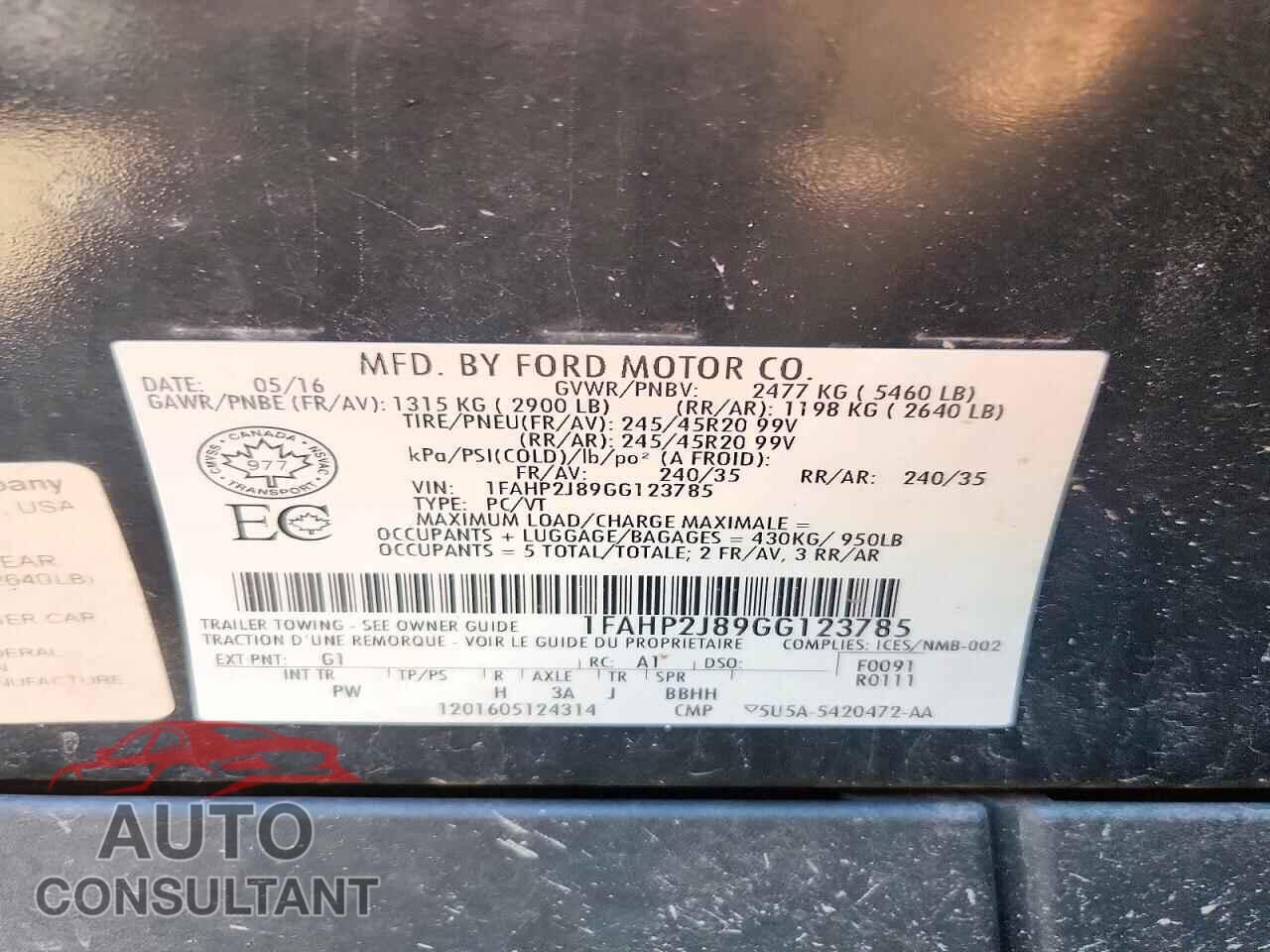 FORD TAURUS 2016 - 1FAHP2J89GG123785
