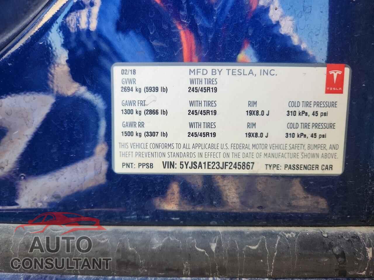 TESLA MODEL S 2018 - 5YJSA1E23JF245867
