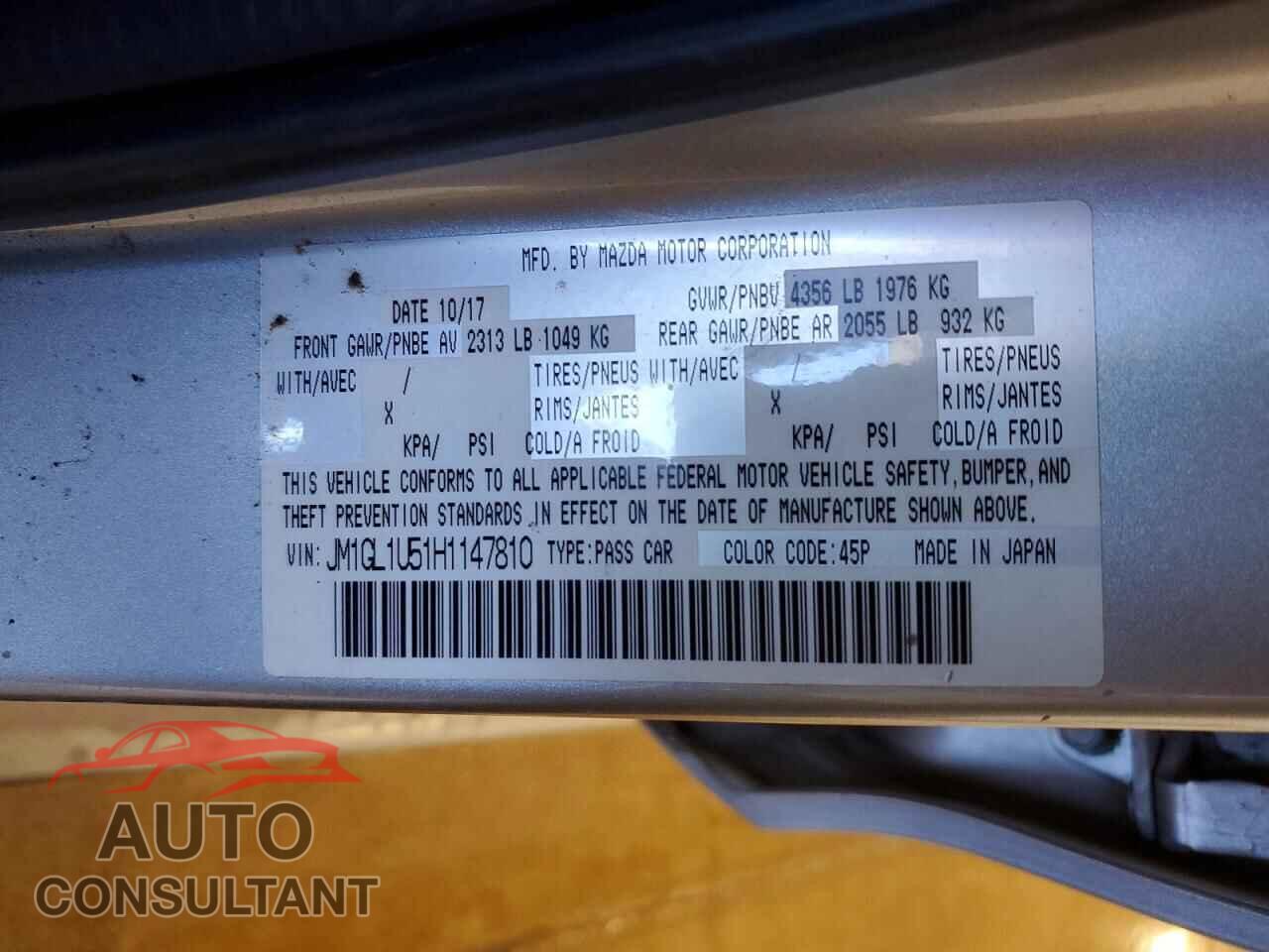MAZDA 6 2017 - JM1GL1U51H1147810
