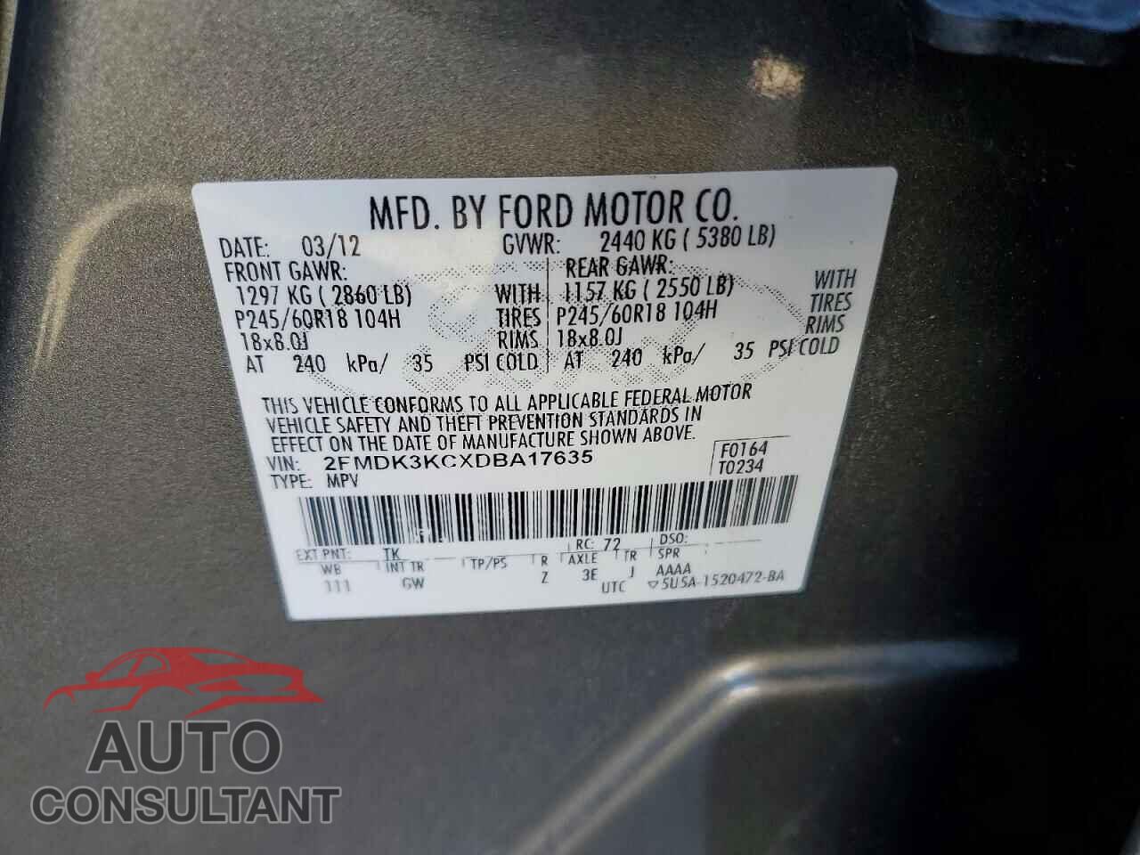 FORD EDGE 2013 - 2FMDK3KCXDBA17635