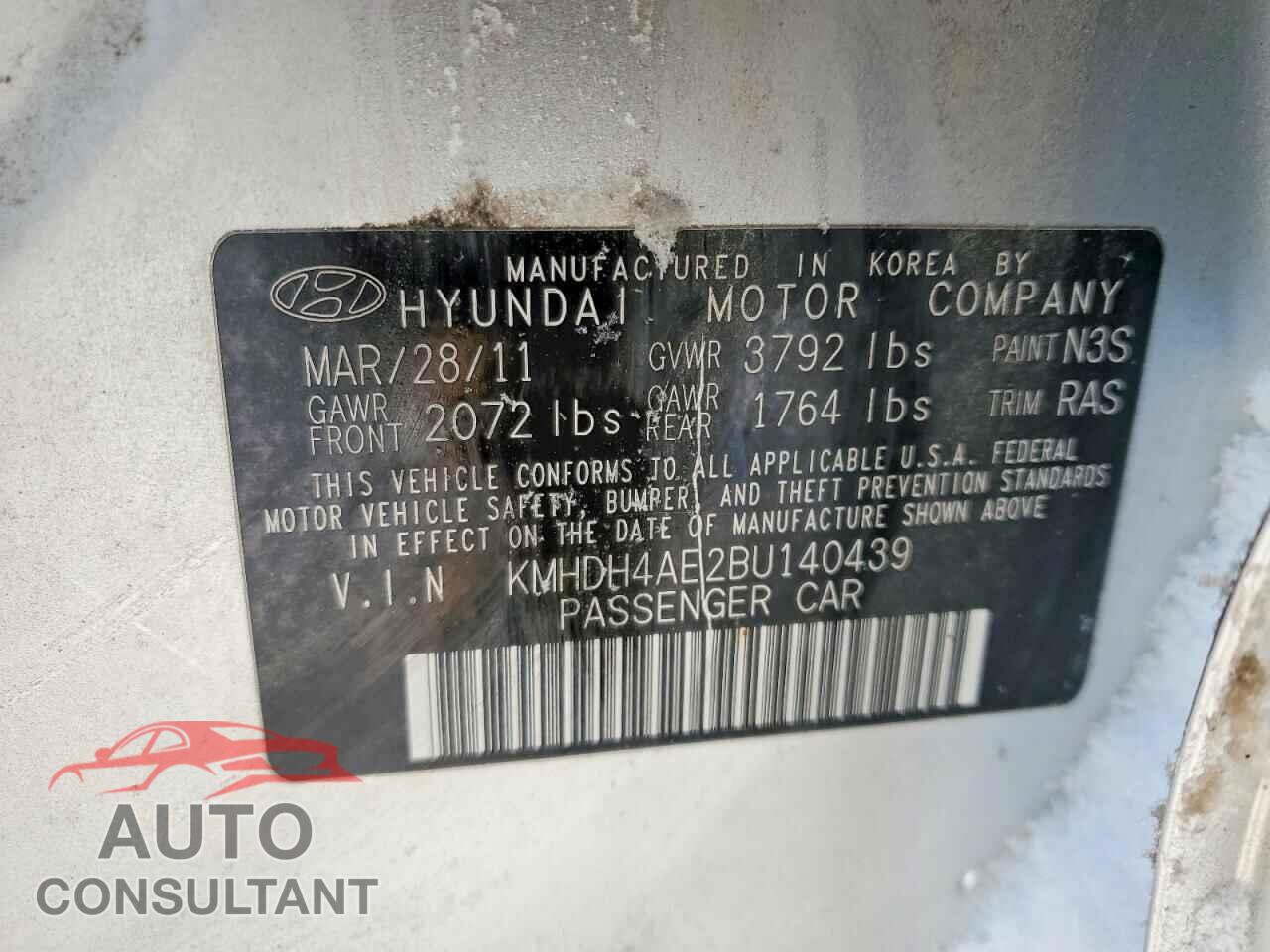 HYUNDAI ELANTRA 2011 - KMHDH4AE2BU140439