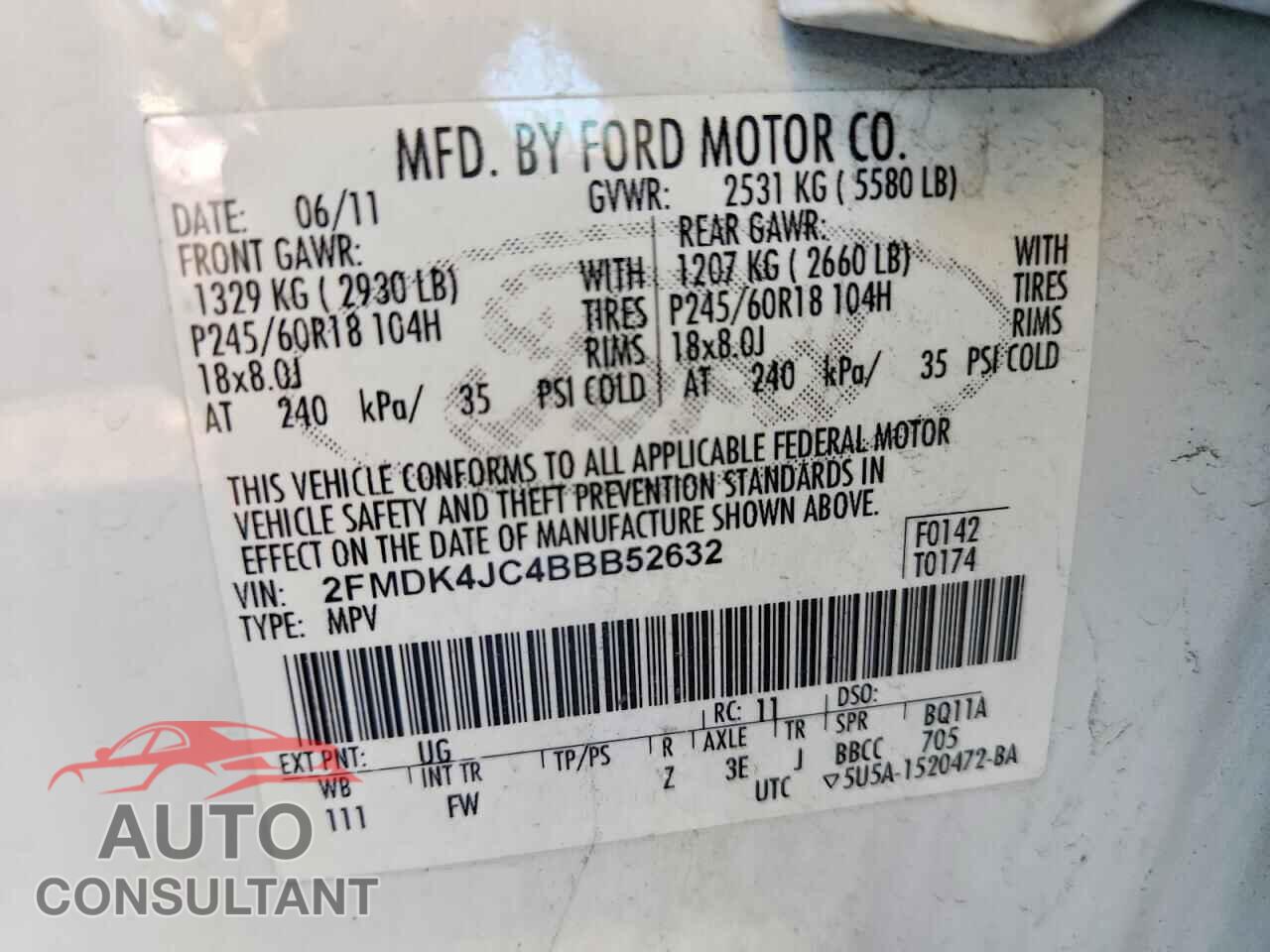 FORD EDGE 2011 - 2FMDK4JC4BBB52632