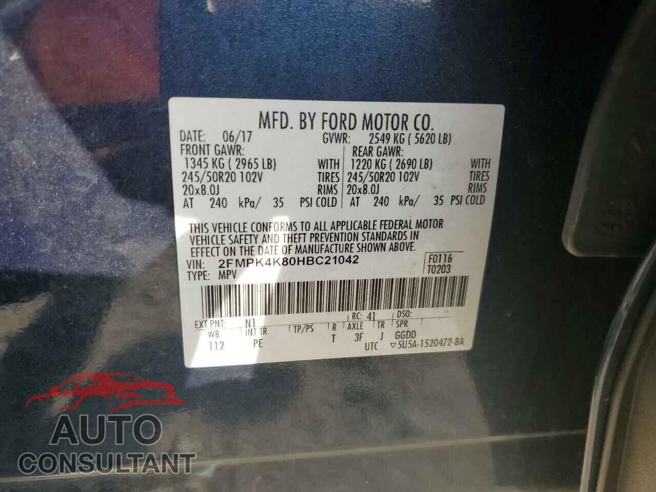 FORD EDGE 2017 - 2FMPK4K80HBC21042
