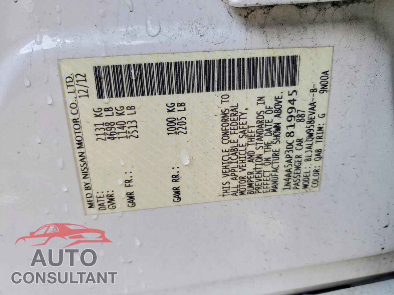 NISSAN MAXIMA 2013 - 1N4AA5AP3DC819945