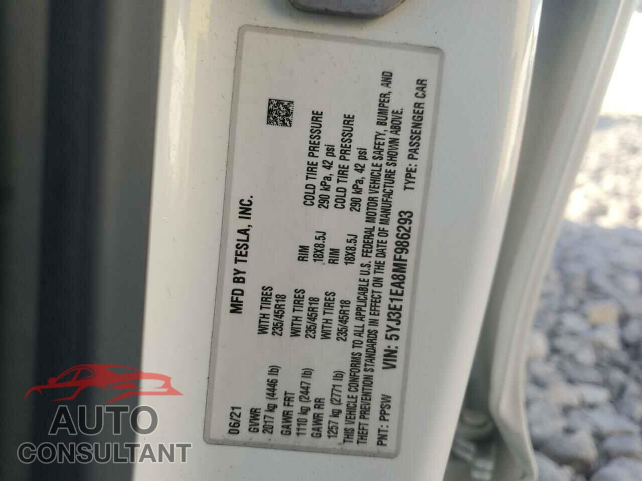 TESLA MODEL 3 2021 - 5YJ3E1EA8MF986293