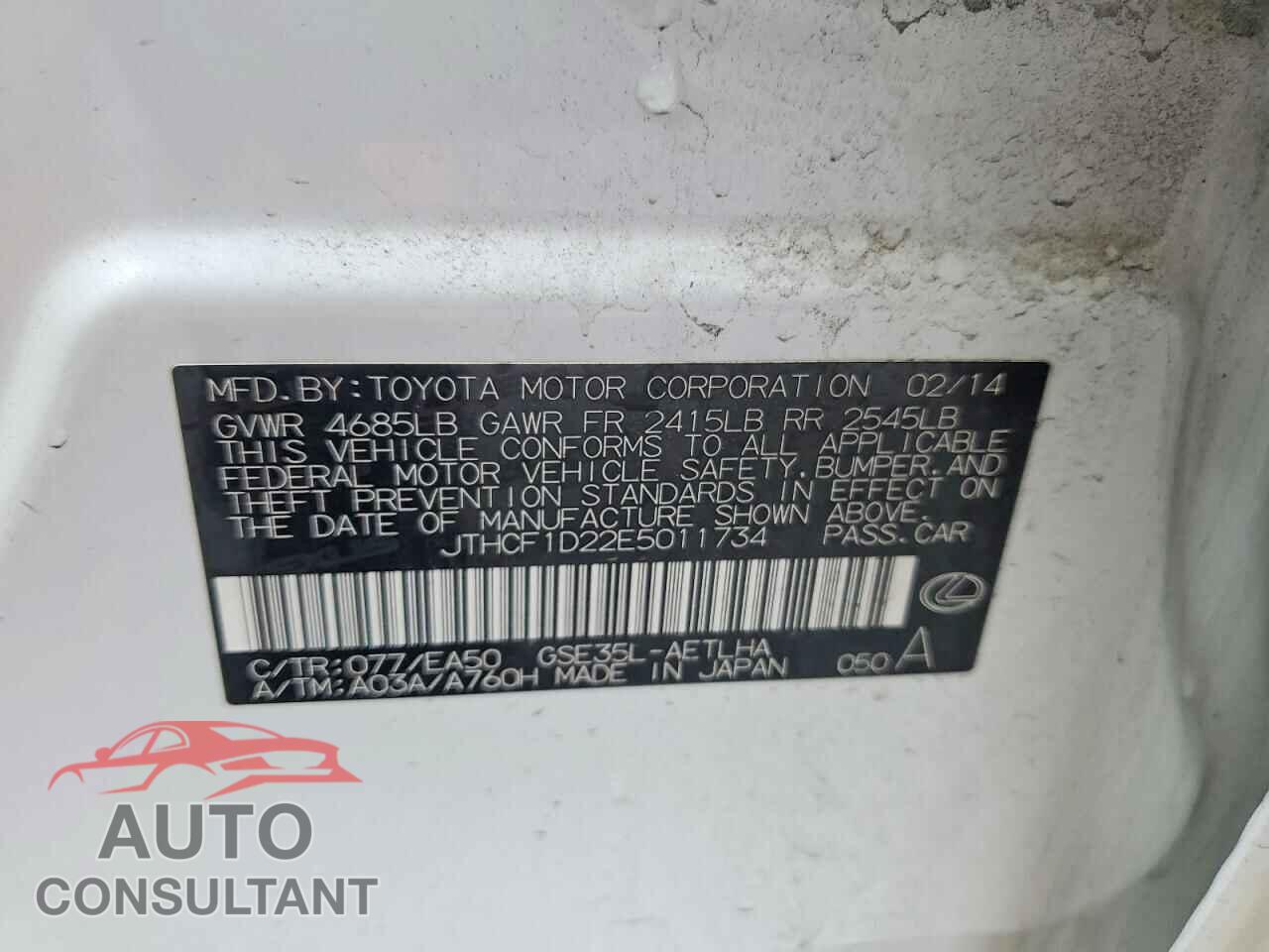 LEXUS IS 2014 - JTHCF1D22E5011734