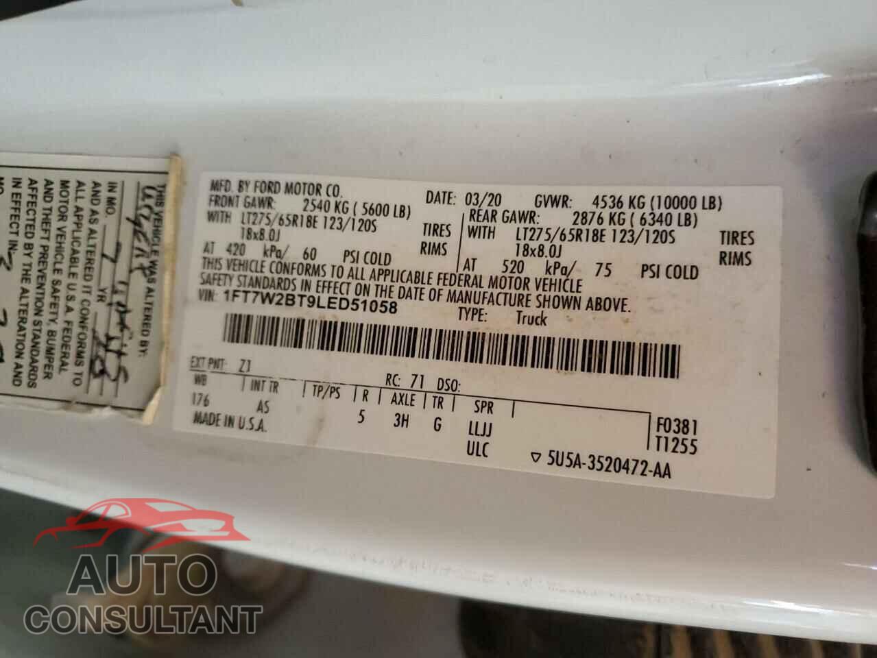 FORD F250 2020 - 1FT7W2BT9LED51058