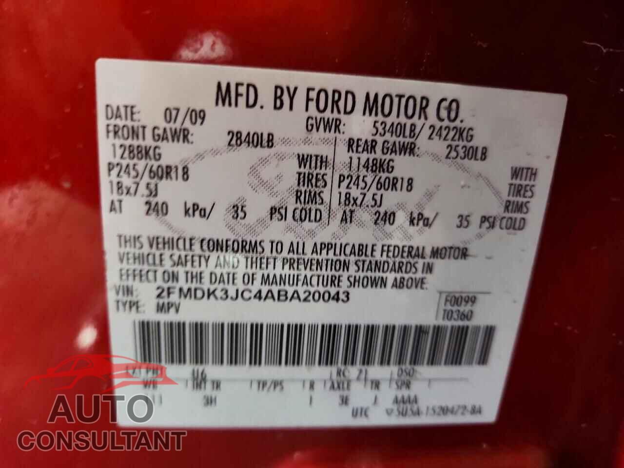 FORD EDGE 2010 - 2FMDK3JC4ABA20043