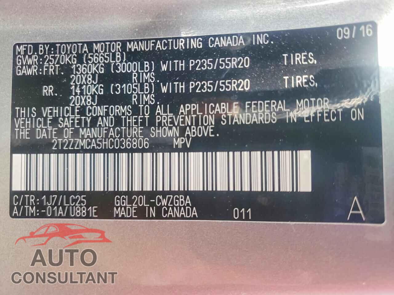 LEXUS RX 350 2017 - 2T2ZZMCA5HC036806