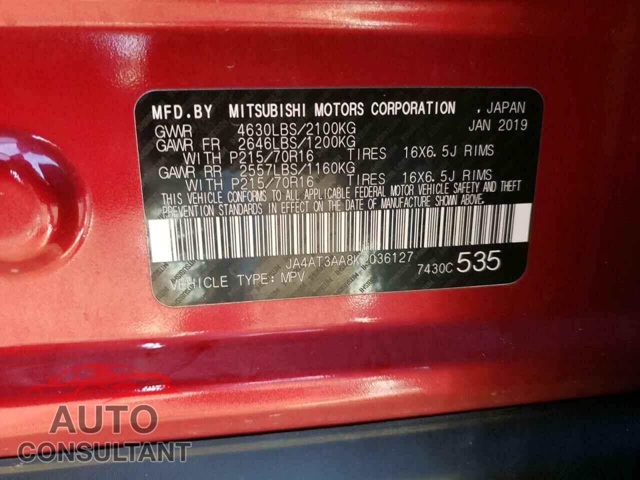 MITSUBISHI ECLIPSE 2019 - JA4AT3AA8KZ036127
