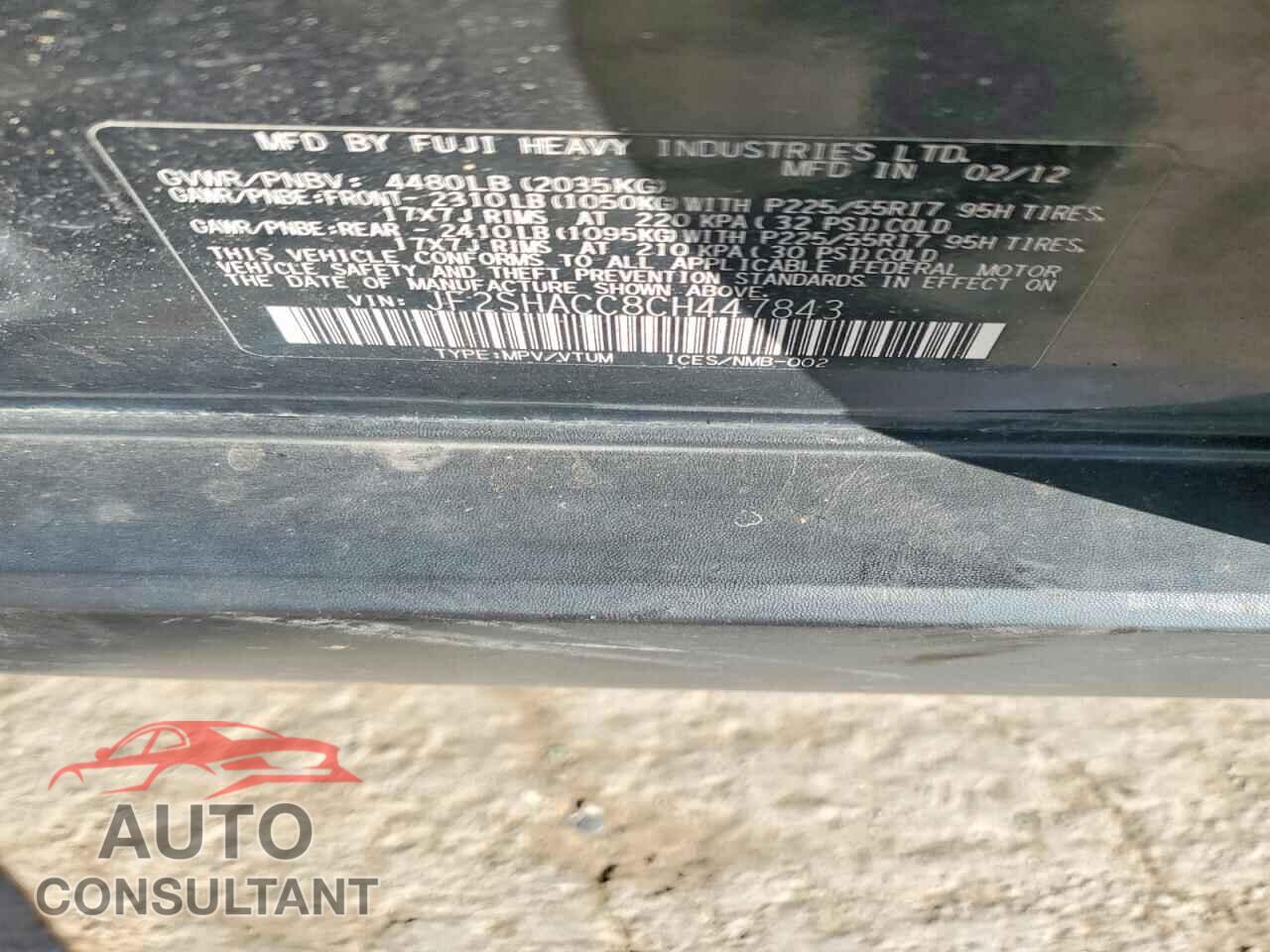SUBARU FORESTER 2012 - JF2SHACC8CH447843