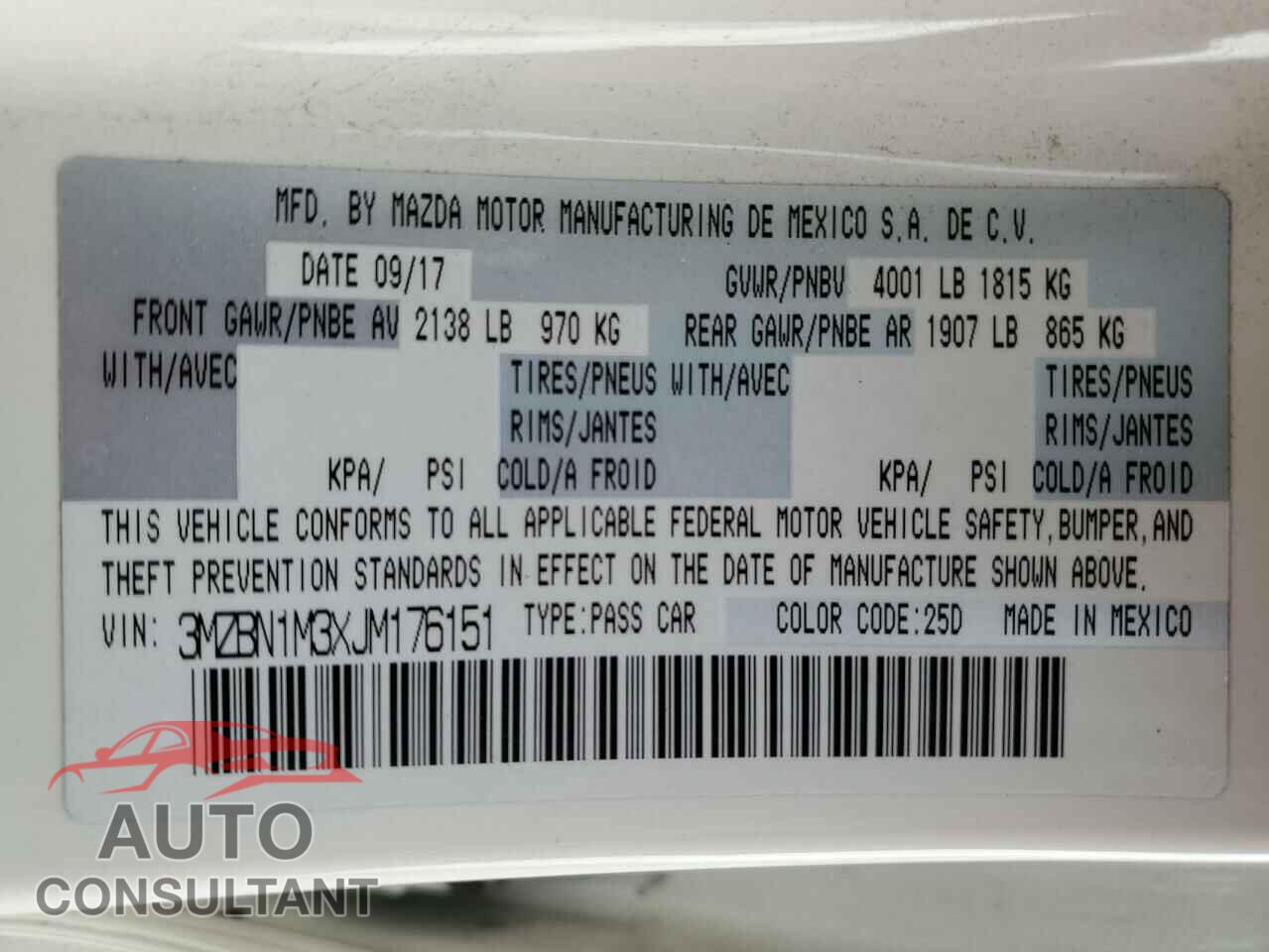 MAZDA 3 2018 - 3MZBN1M3XJM176151