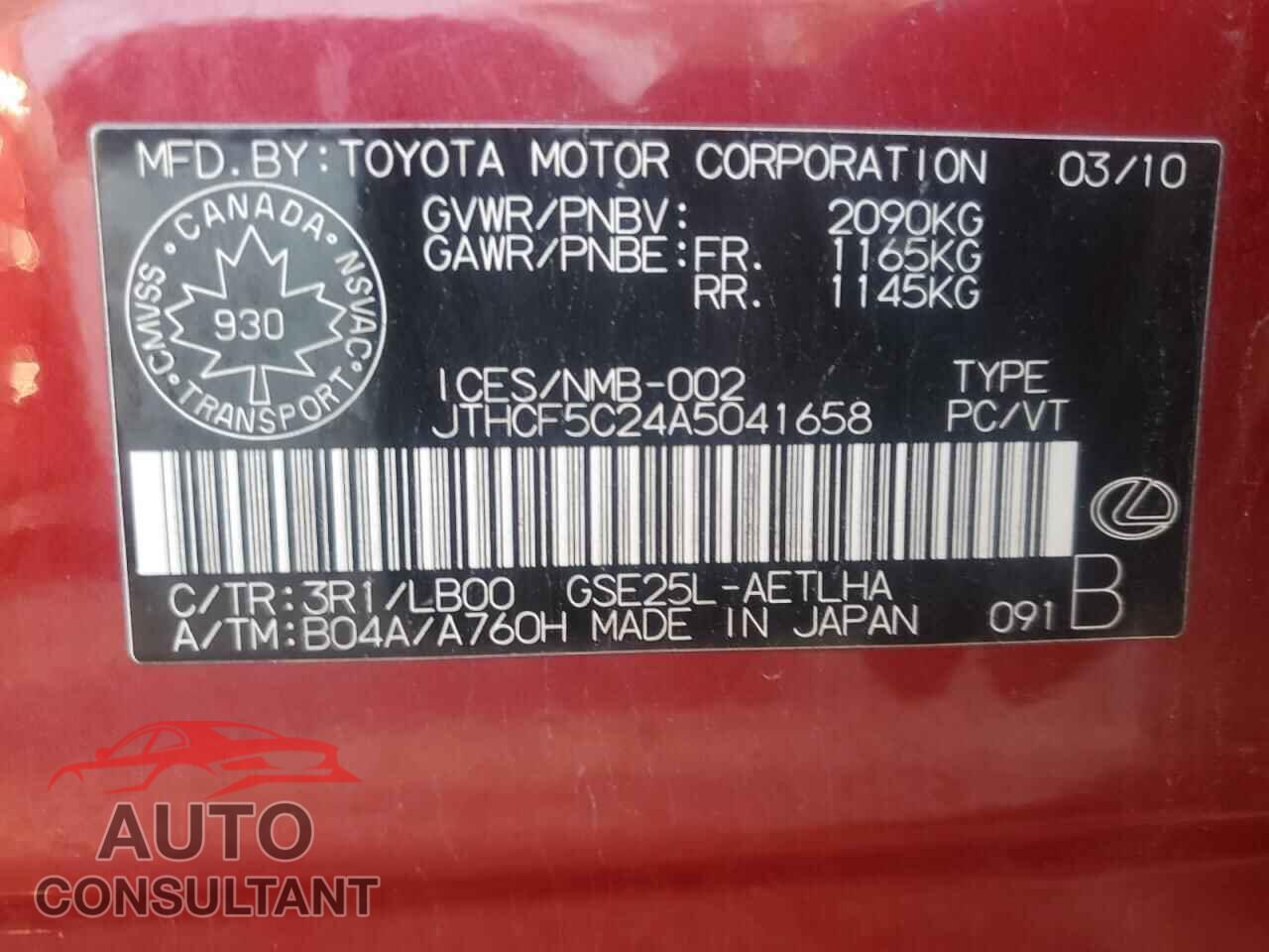 LEXUS IS 2010 - JTHCF5C24A5041658