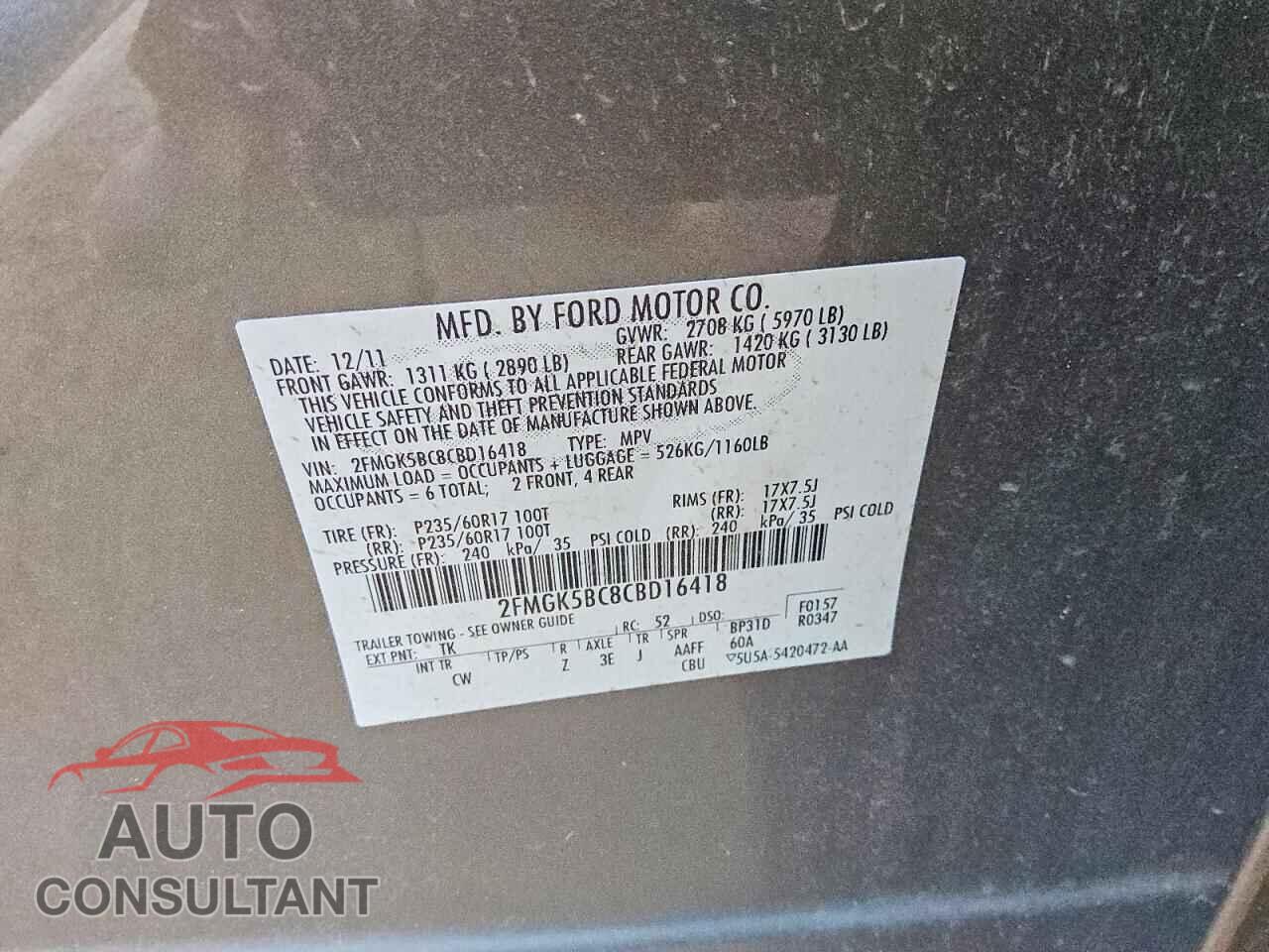 FORD FLEX 2012 - 2FMGK5BC8CBD16418