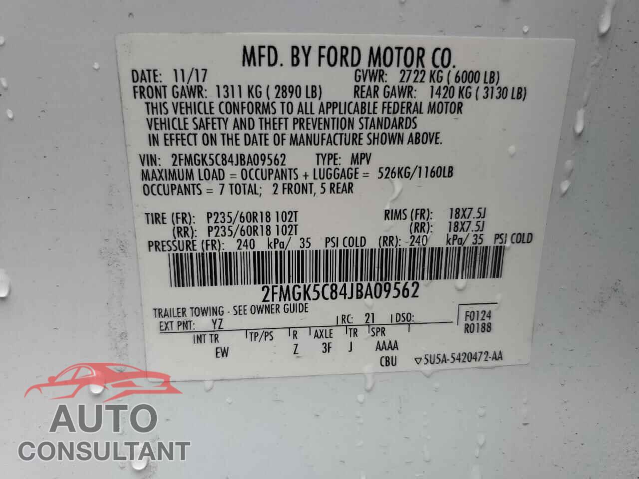 FORD FLEX 2018 - 2FMGK5C84JBA09562