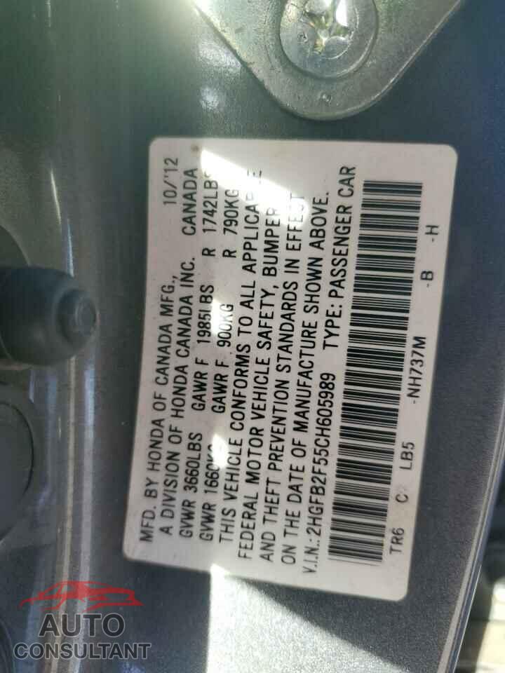 HONDA CIVIC 2012 - 2HGFB2F55CH605989