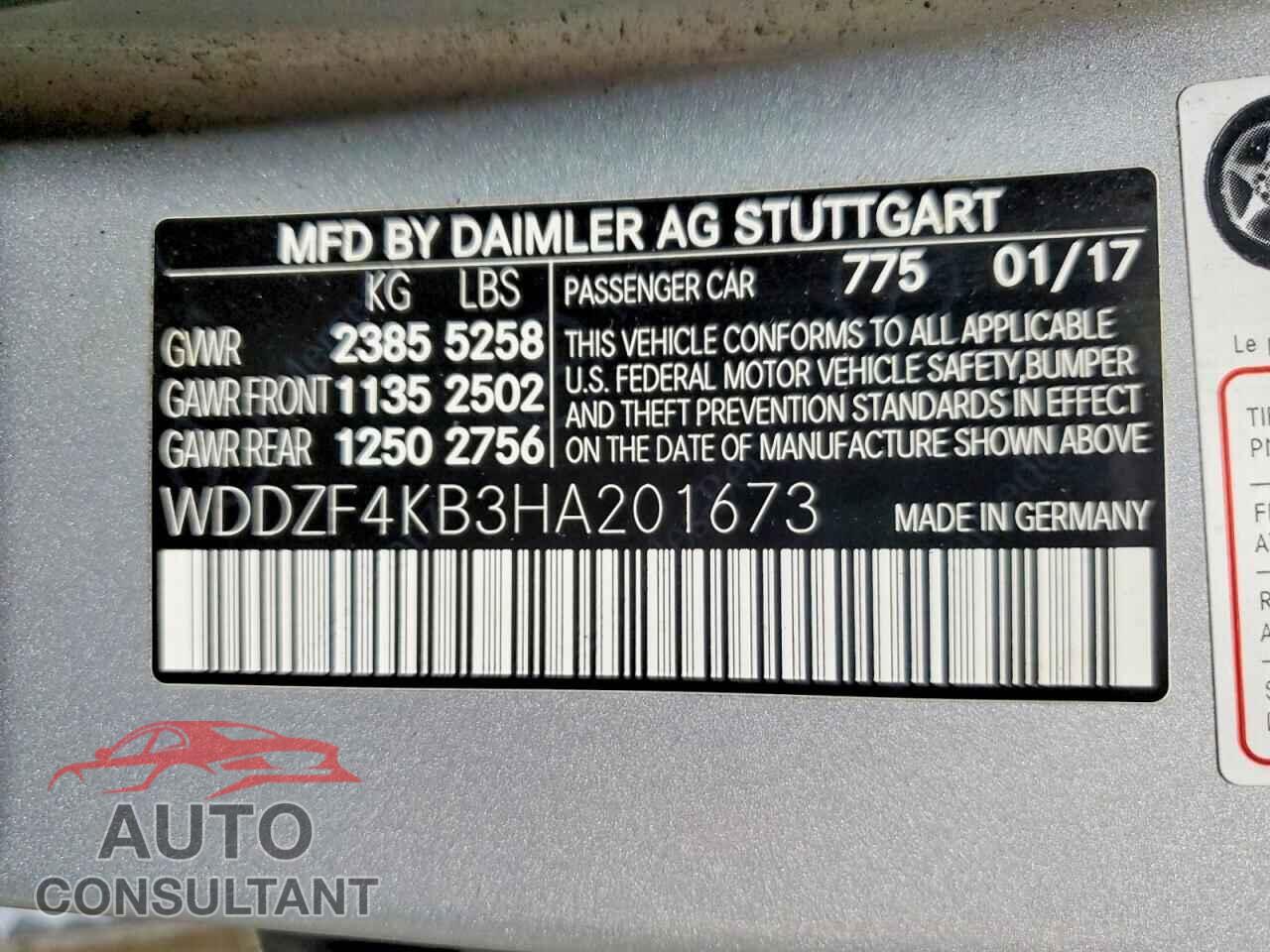 MERCEDES-BENZ E-CLASS 2017 - WDDZF4KB3HA201673
