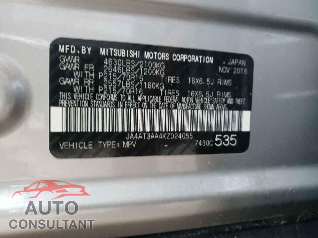 MITSUBISHI ECLIPSE 2019 - JA4AT3AA4KZ024055