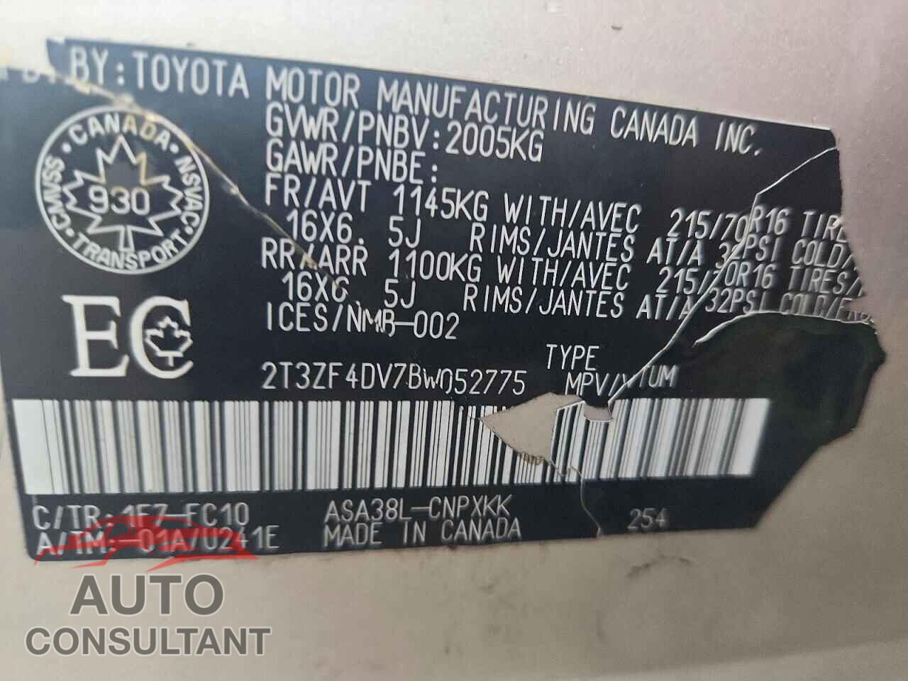 TOYOTA RAV4 2011 - 2T3ZF4DV7BW052775
