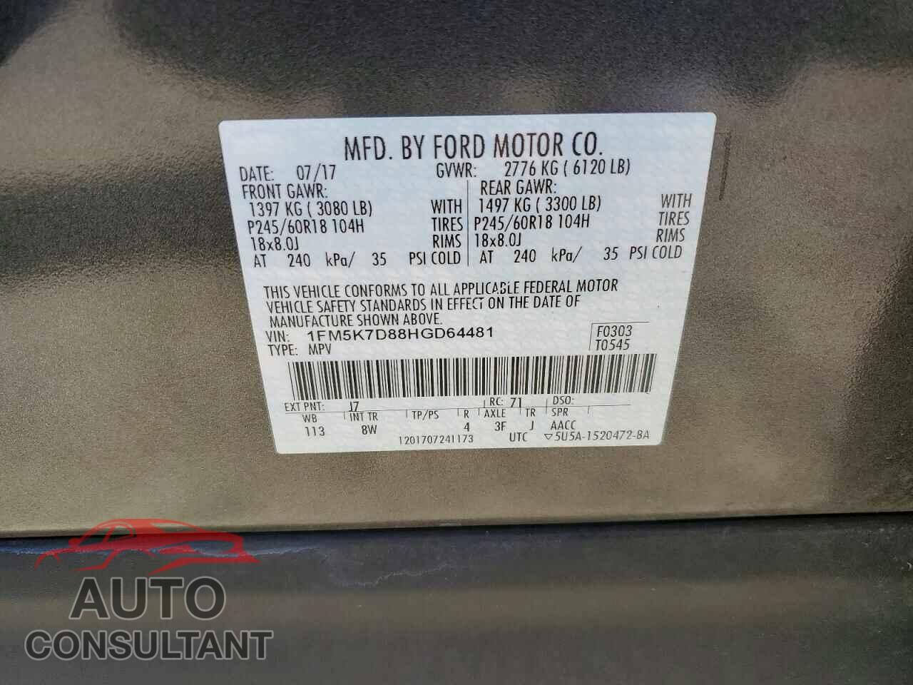 FORD EXPLORER 2017 - 1FM5K7D88HGD64481