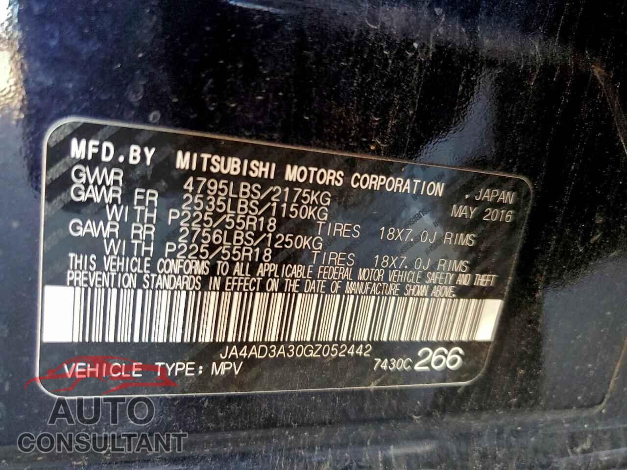 MITSUBISHI OUTLANDER 2016 - JA4AD3A30GZ052442