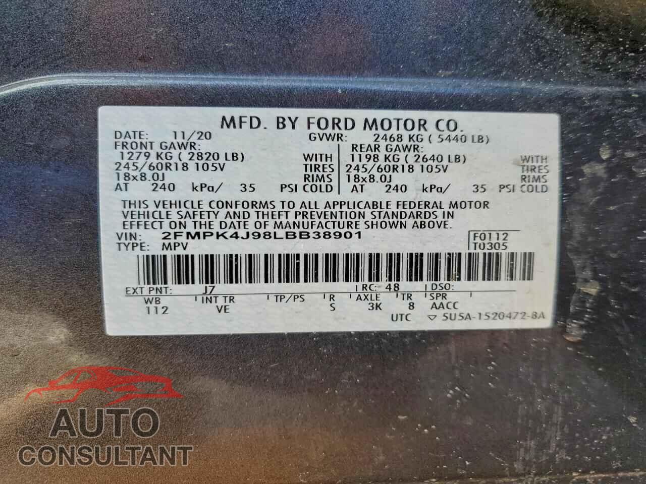 FORD EDGE 2020 - 2FMPK4J98LBB38901